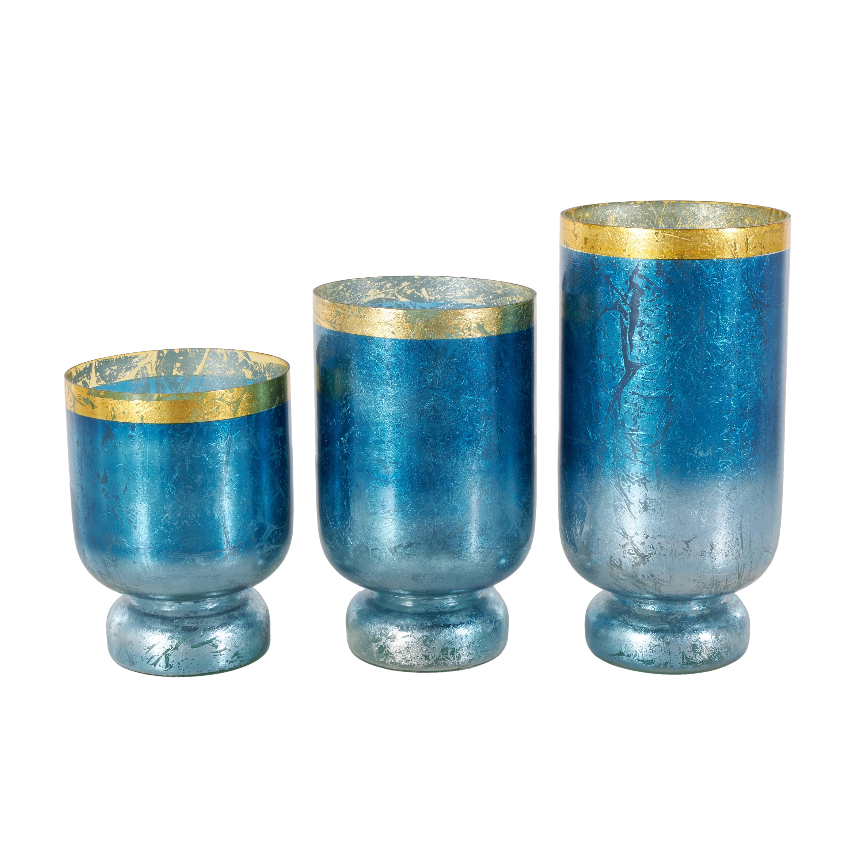 Set of 3 Glass Pillar Room Hurricane Lamp with Gold Interior