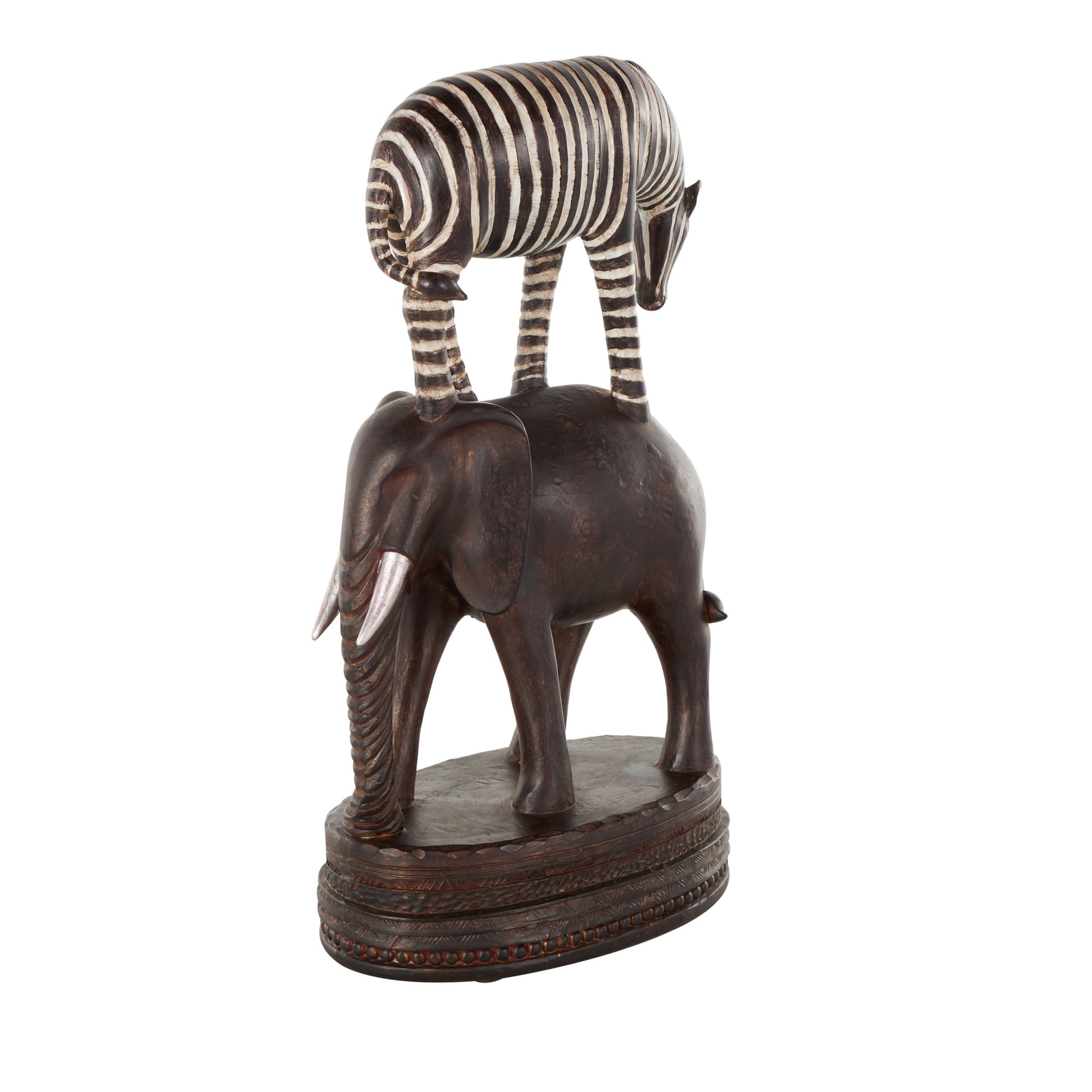 Safari Animals Multi Colored Polyresin Stacked Decorative Sculpture with Round Base