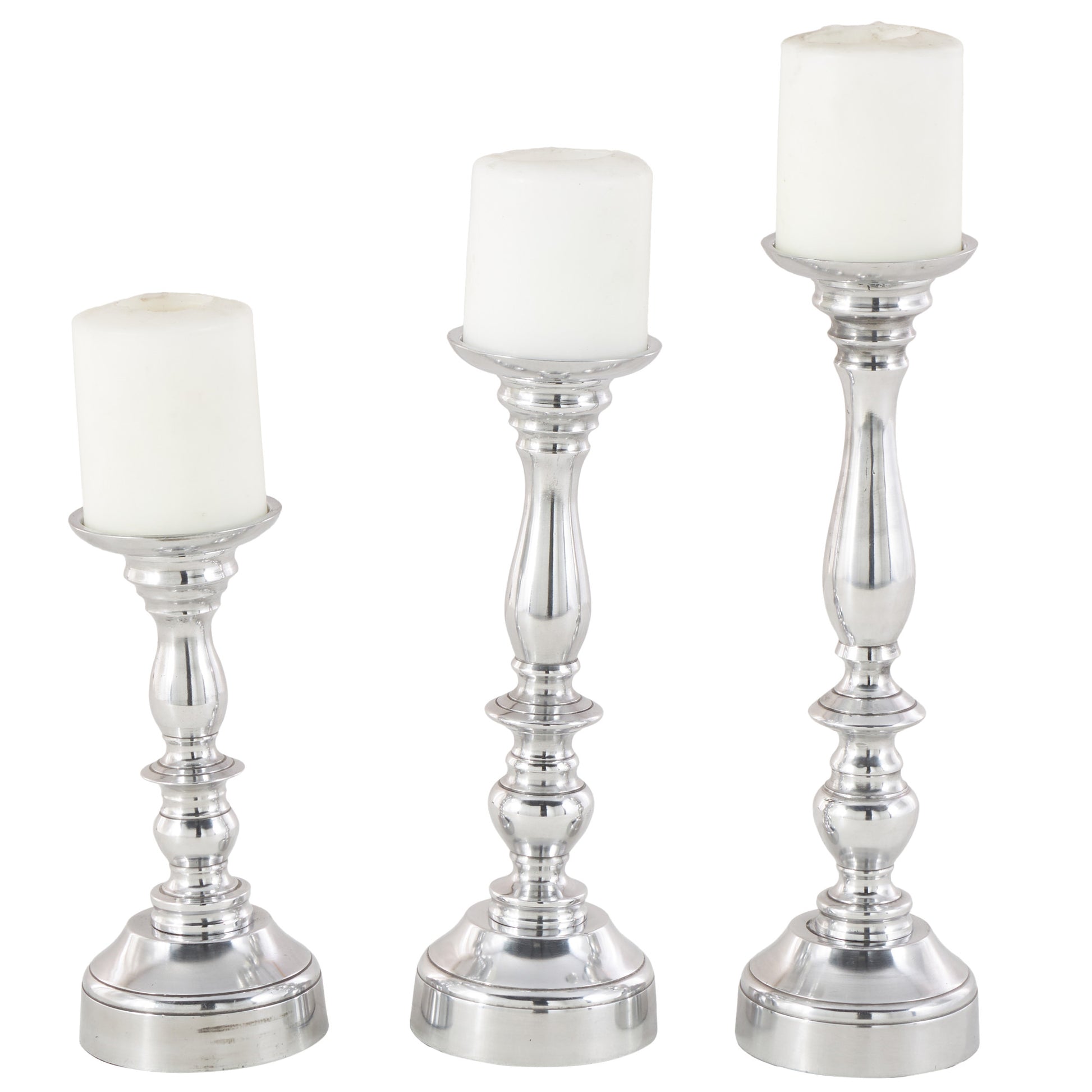 Set of 3 Silver Aluminum Metal Decorative Candle Holder