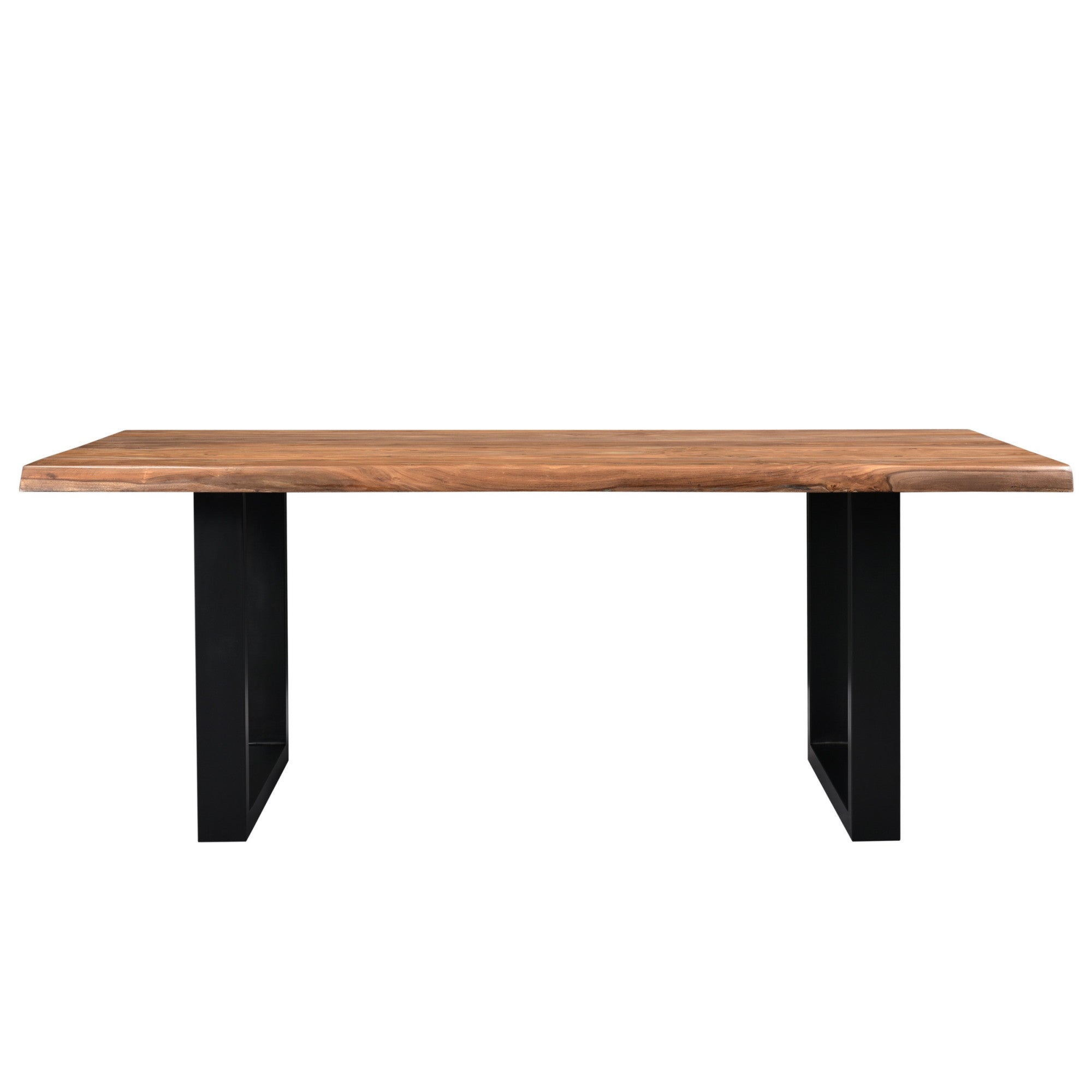Brown Sheesham Wood Kitchen Dining Table with Natural Wood Grain and Black Iron Framed Legs
