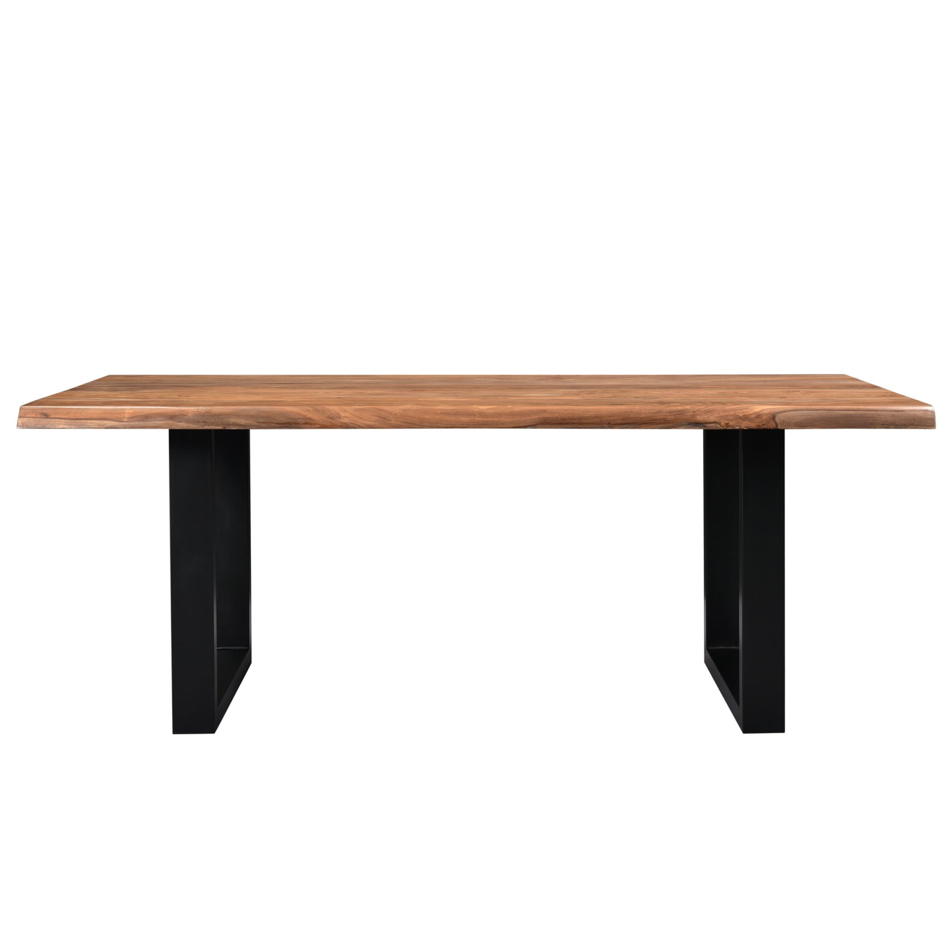 Brown Sheesham Wood Kitchen Dining Table with Natural Wood Grain and Black Iron Framed Legs