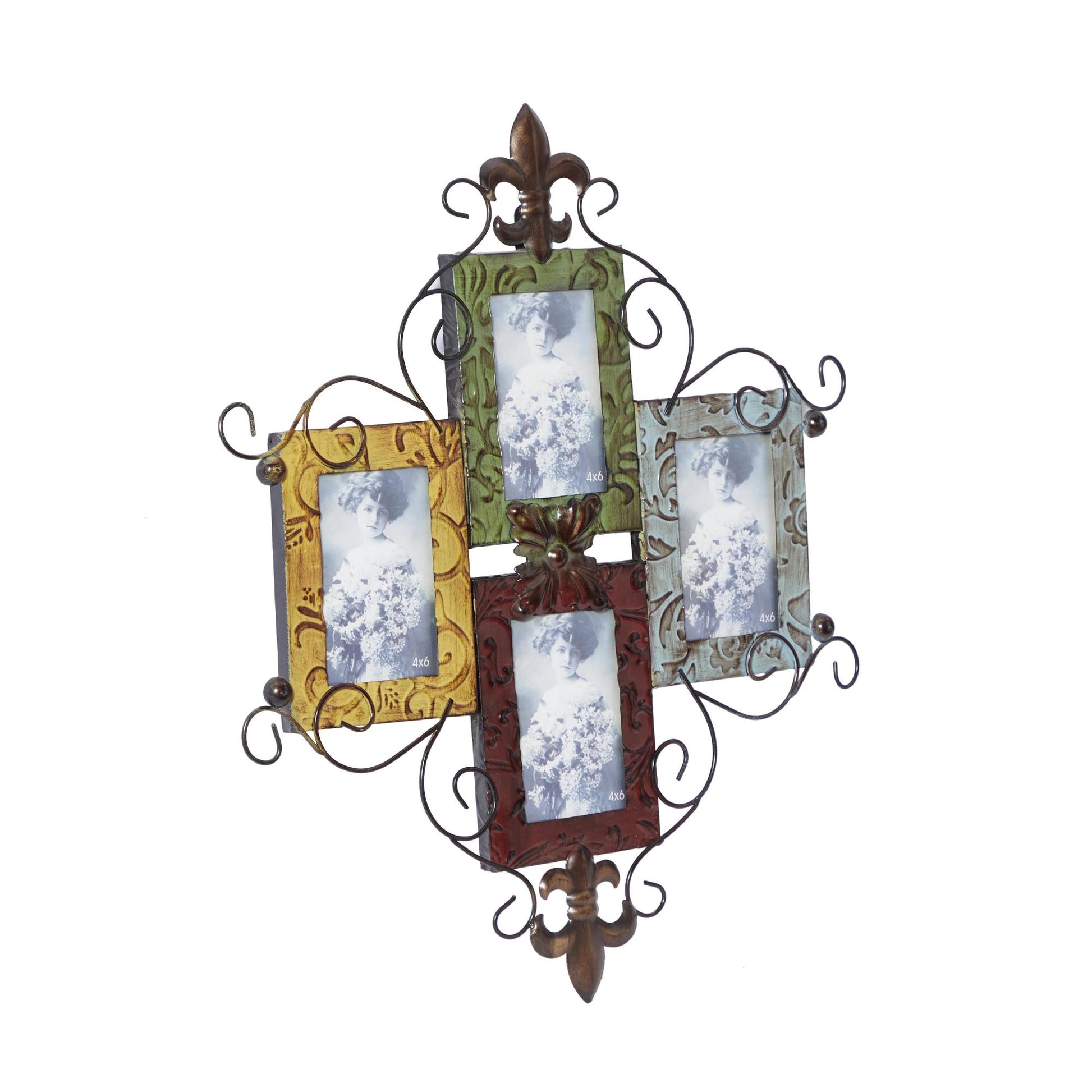 Scroll Multi Colored Metal 4 Slot Ornate Wall Photo Frame