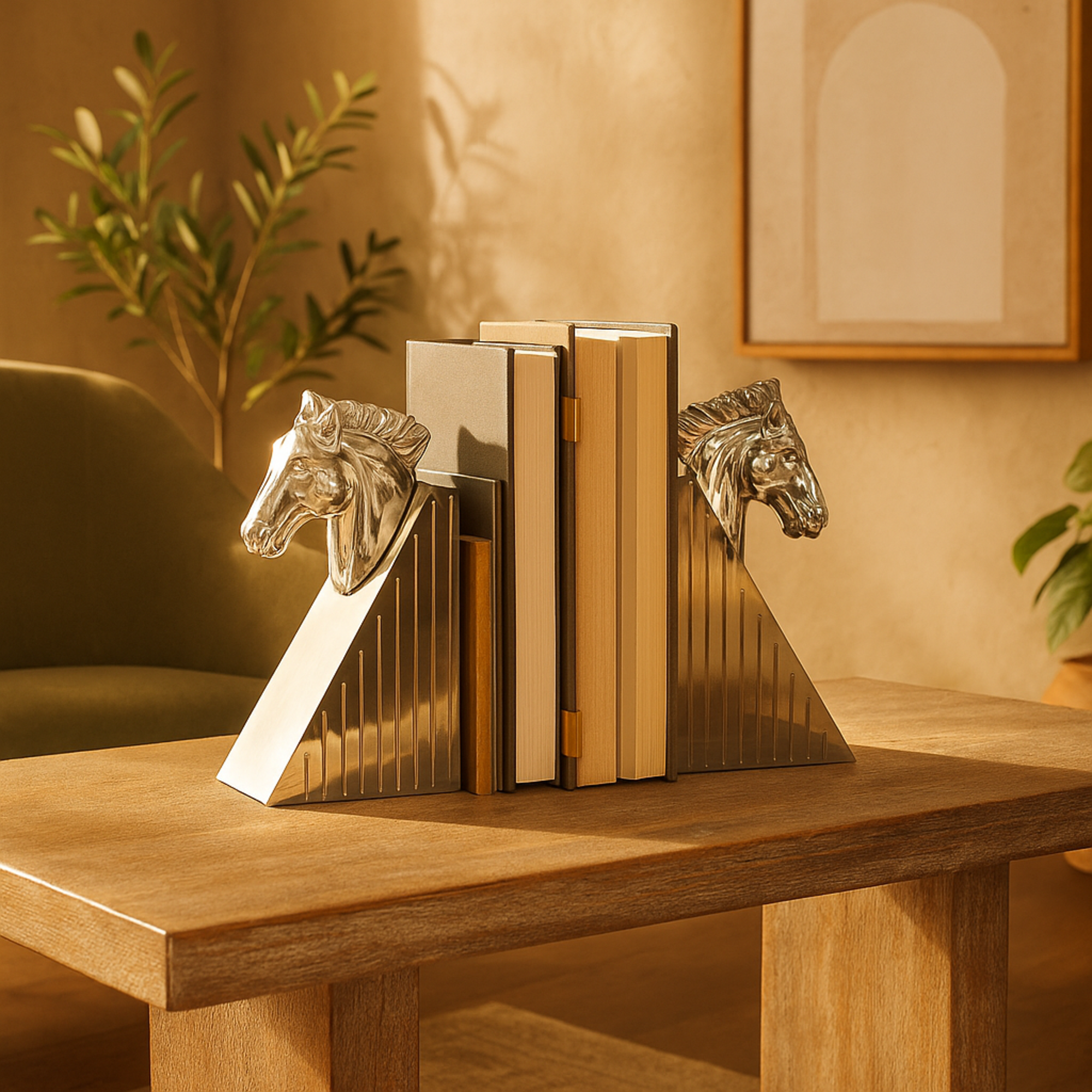 Set of 2 Horse Clear Glass Head Decorative Bookends with Pyramid Bases