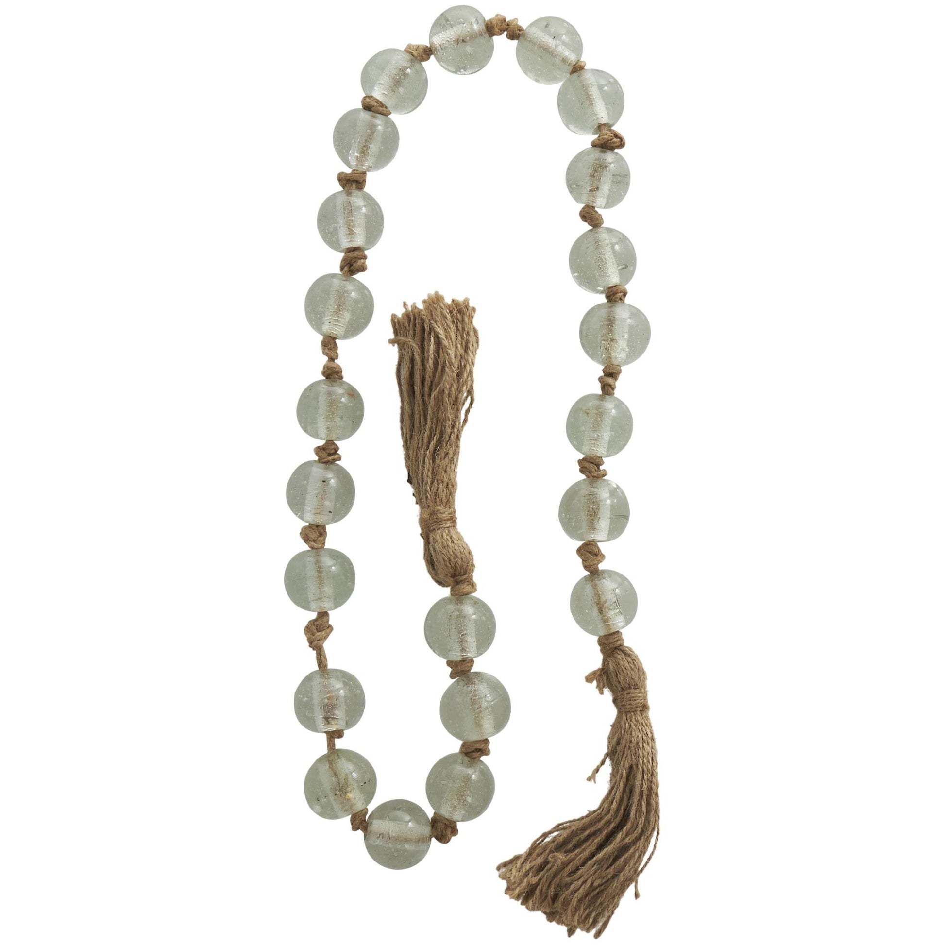 Glass Handmade Round Beaded Garland with Tassel with Knotted Brown Jute