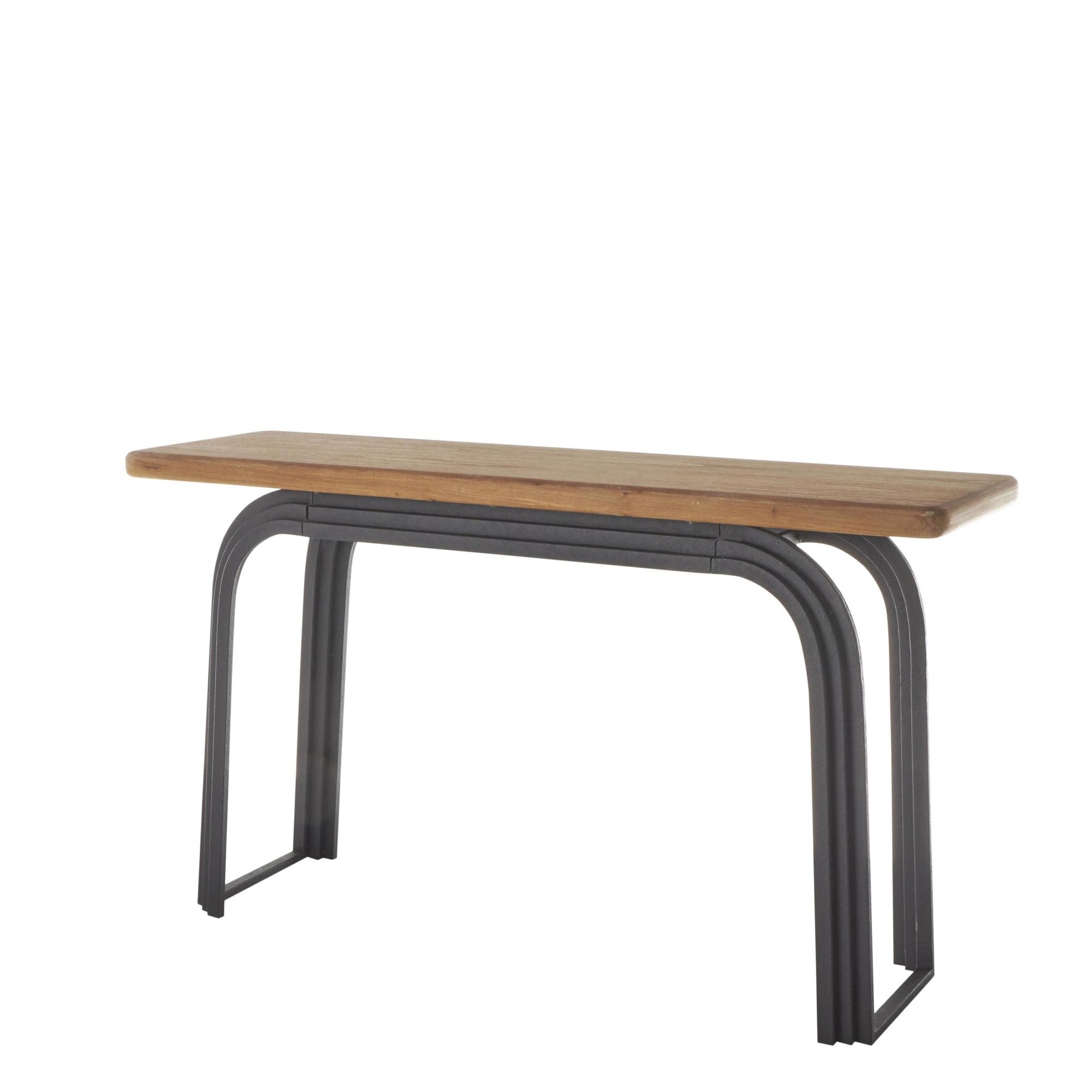 Black Metal Layered Arch Living Room Console Table with Brown Tabletop