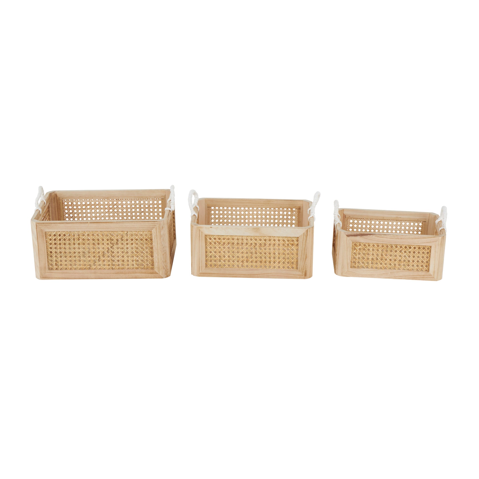 Set of 3 Brown Rattan Woven Decorative and Functional Storage Basket with Rope Handles