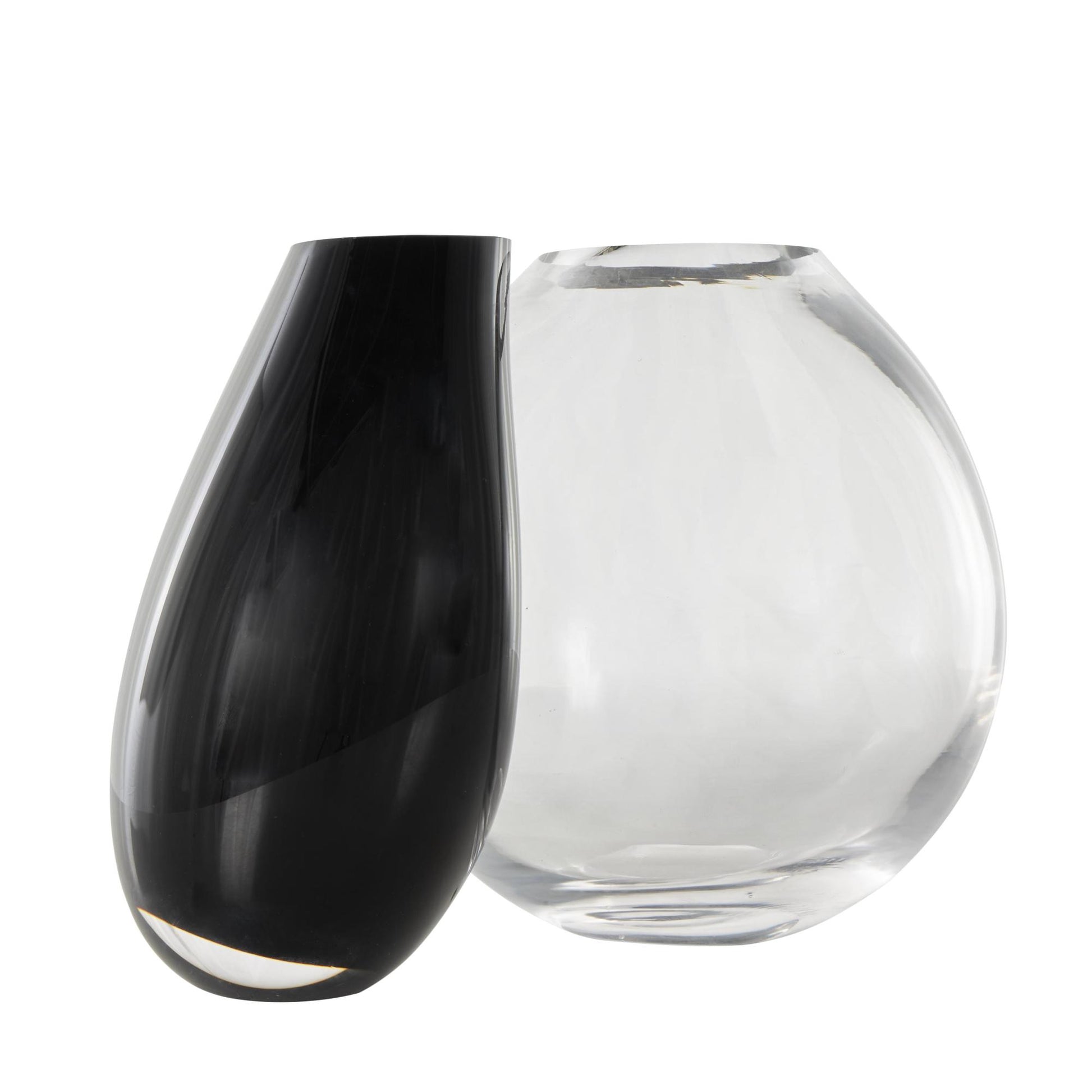 Abstract Black Recycled Glass Handmade Rounded 2 Opening 2 Opening Decorative Vase with Clear Glass Accent