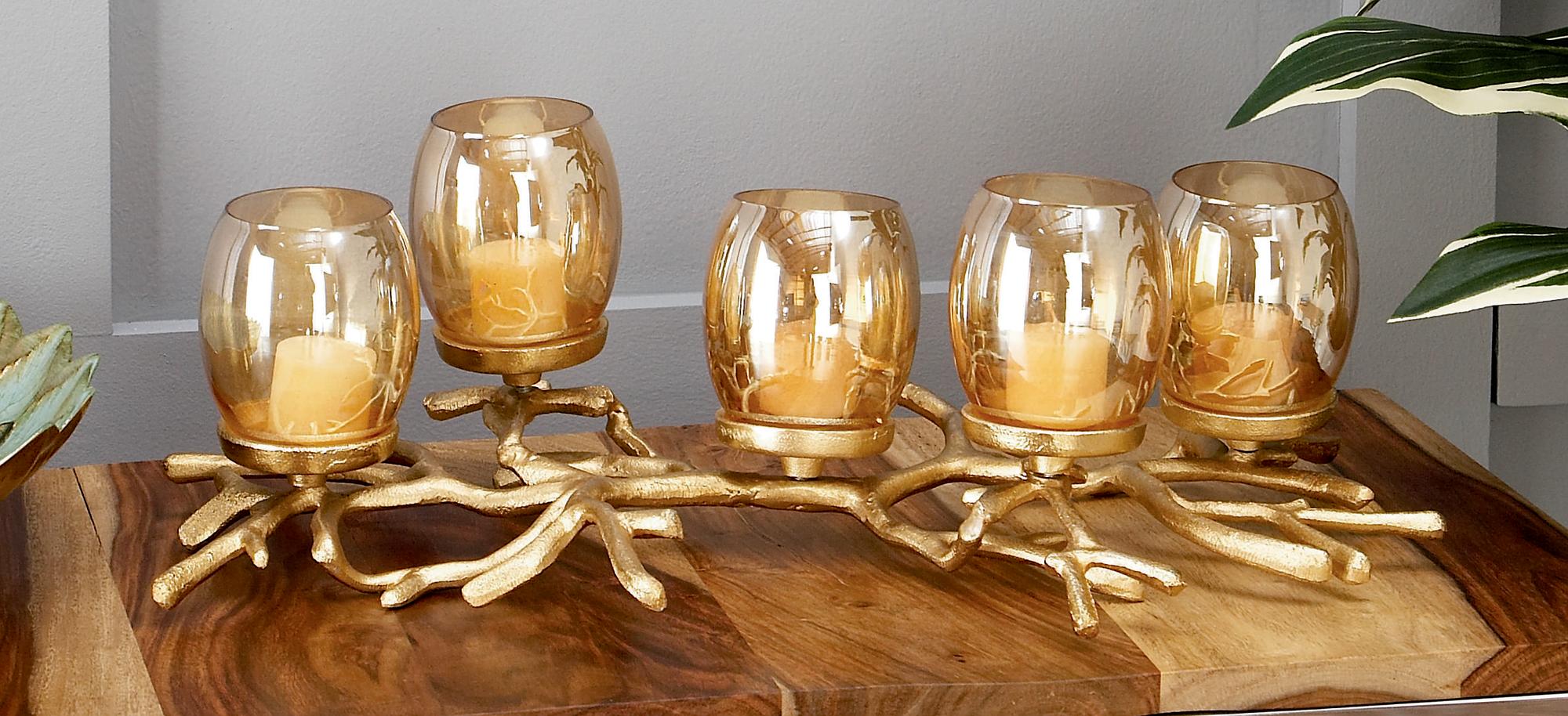 Coral Gold Aluminum Metal Decorative Candelabra