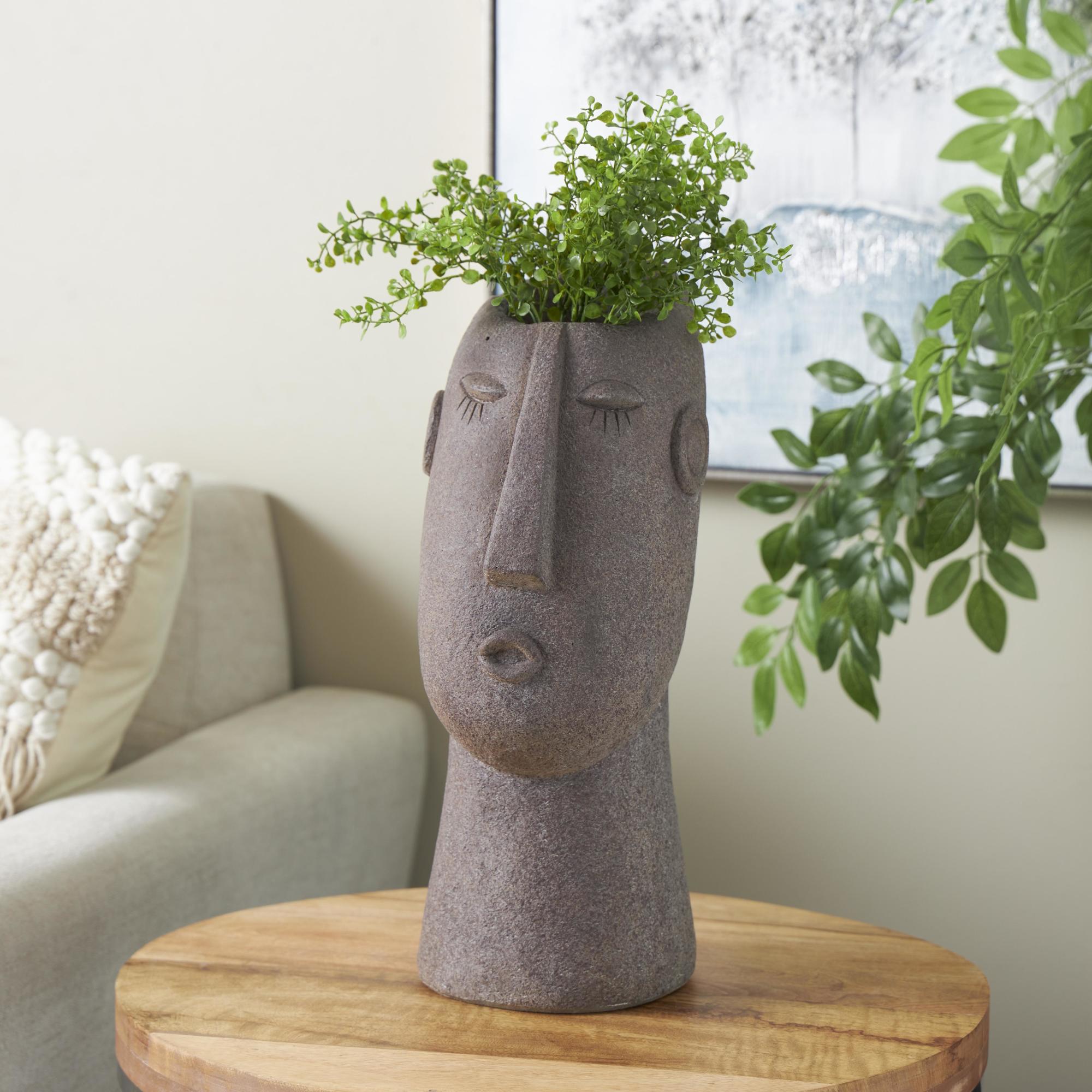 Woman Brown Magnesium Oxide Textured Easter Island Head Indoor Outdoor Planter