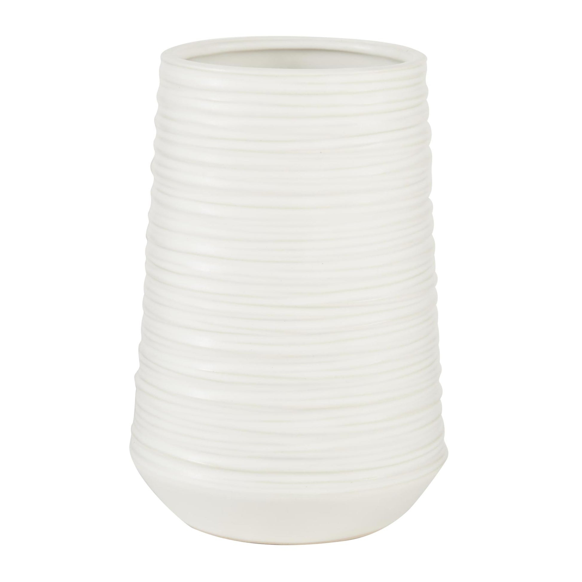 CosmoLiving by Cosmopolitan White Porcelain Ceramic Ribbed Decorative Vase