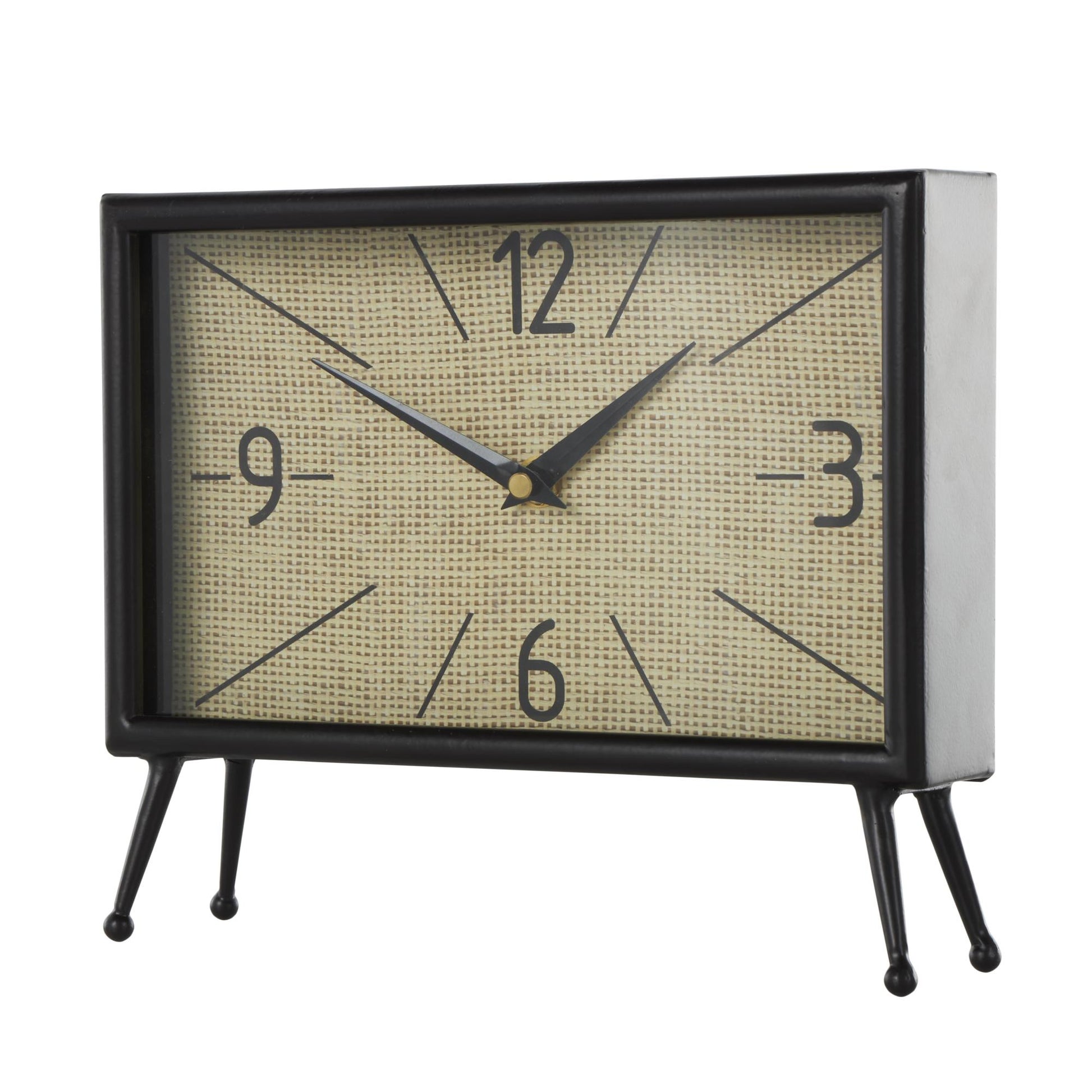 Black Metal Rectangular Decorative Clock with Tea Stained Clock Face