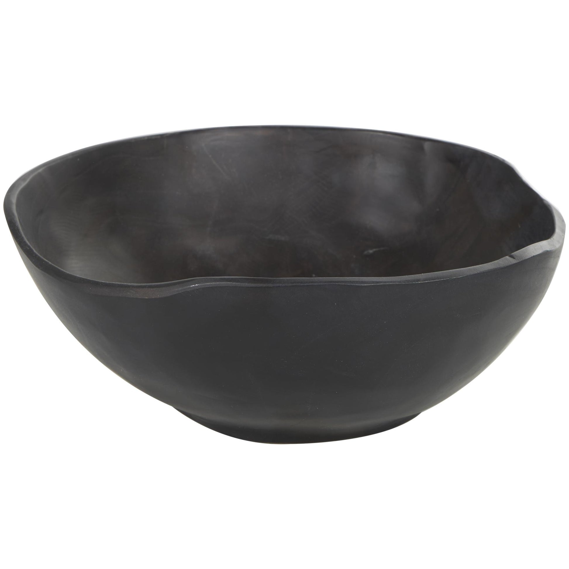 Abstract Black Teak Wood Handmade Large Decorative Bowl with Freeform Edge