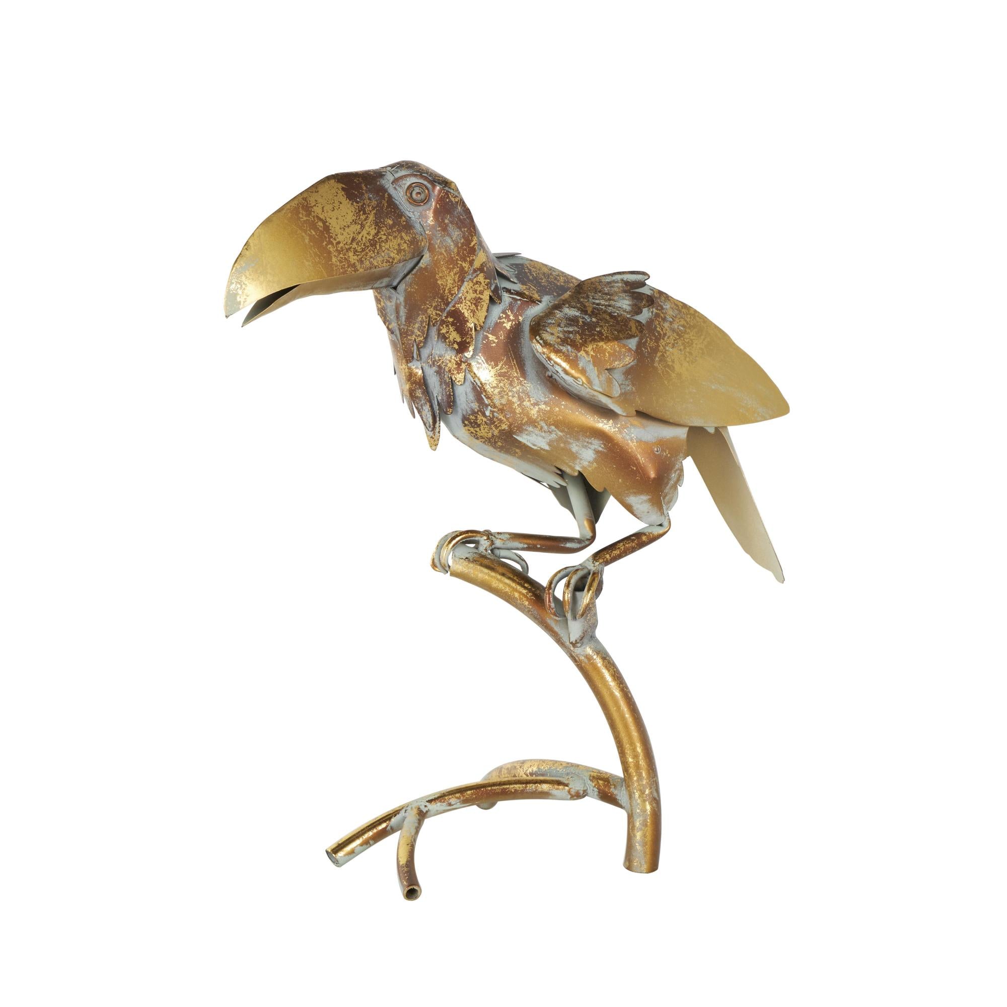 Parrot Bronze Metal Patina Decorative Garden Sculpture with Branch Stand