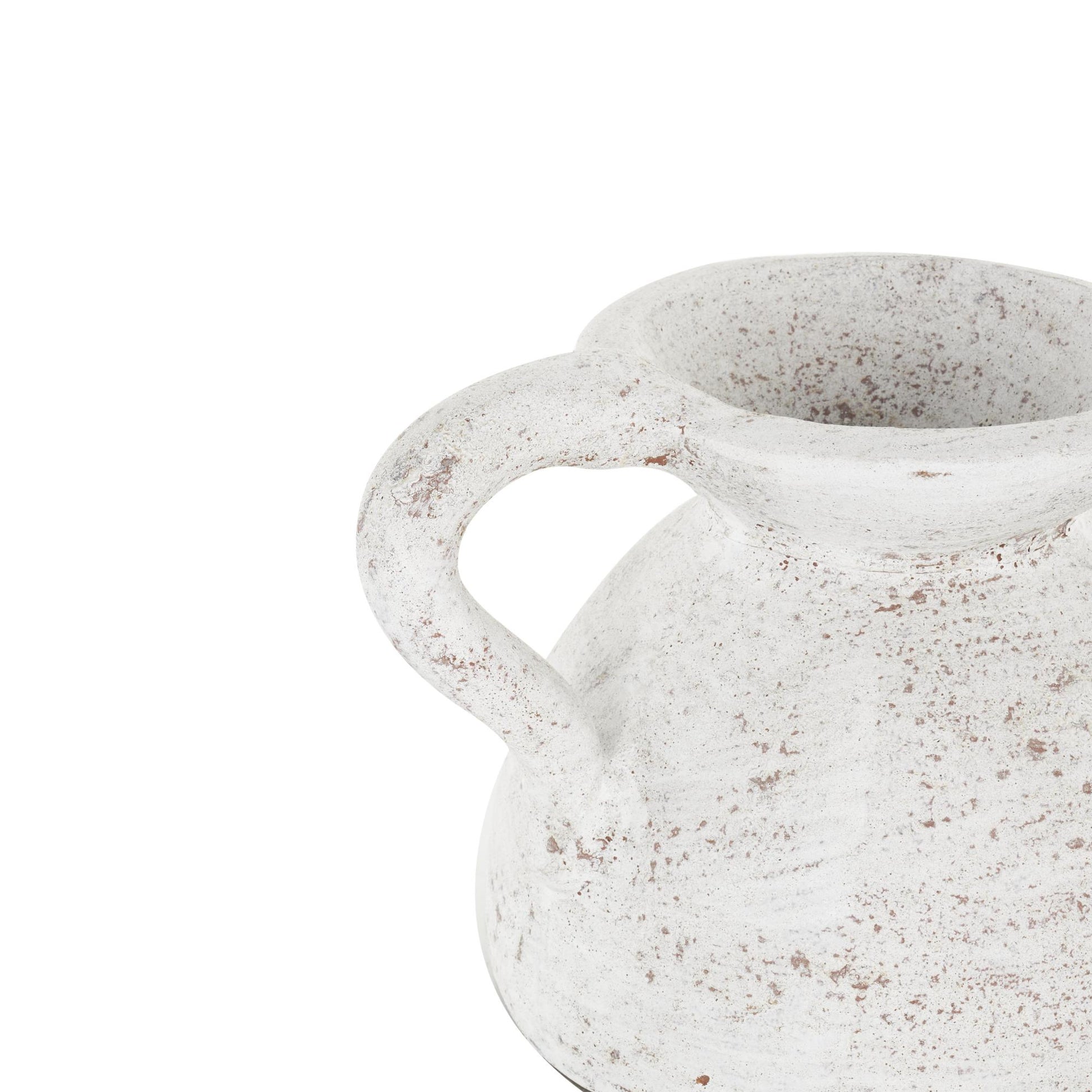 White Ceramic Antique Style Textured Pot Decorative Vase with Handle