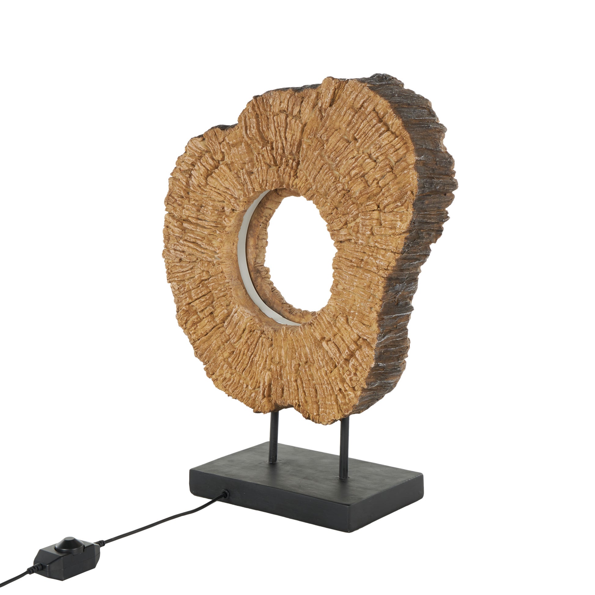 Brown Room Table Lamp with Round Cutout and Black Base