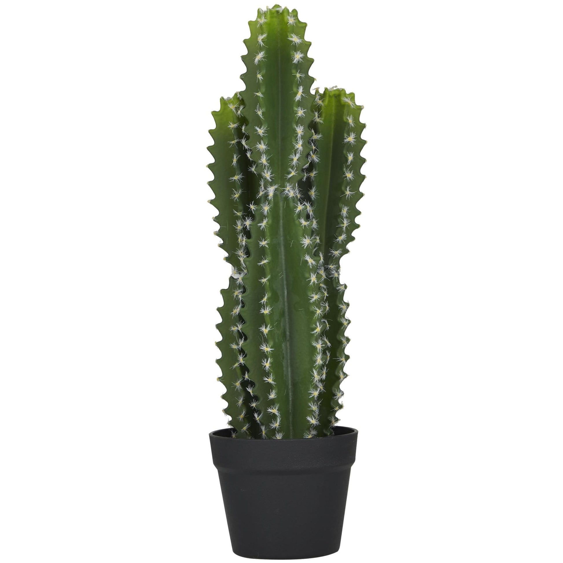 Cactus Green Faux Foliage Indoor Outdoor Artificial Plant with Realistic Leaves and Black Round Pot