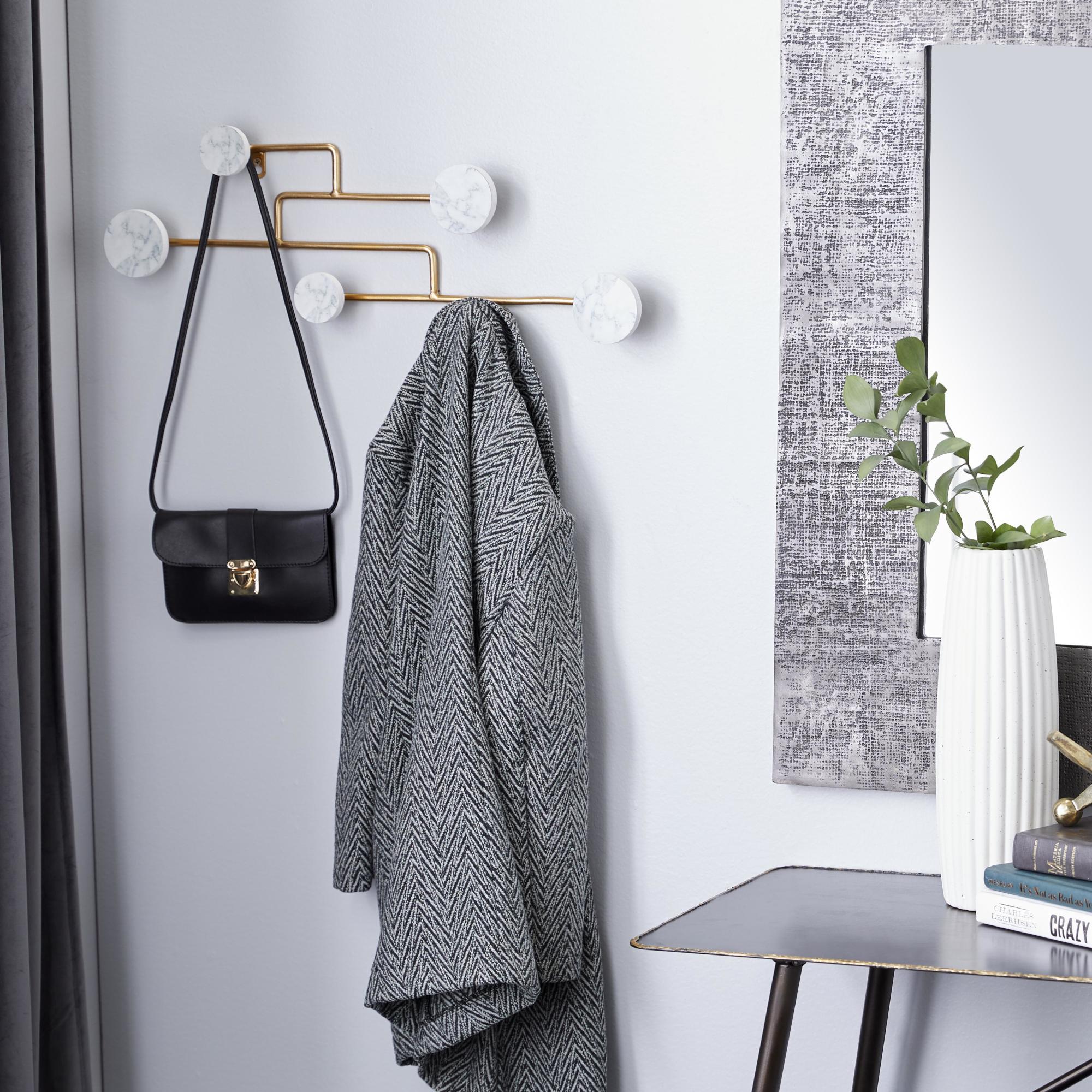 Gold Wooden 6 Hangers Home Wall Hook