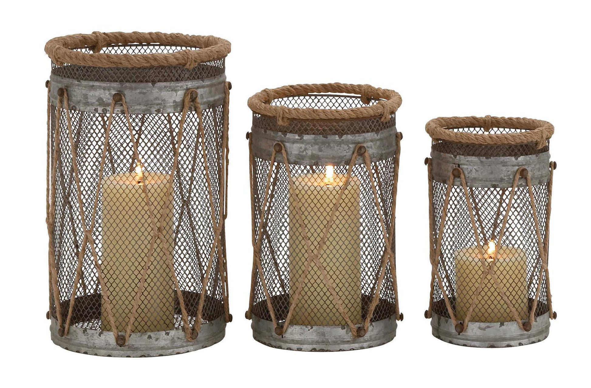 Set of 3 Silver Metal Decorative Indoor Outdoor Candle Lantern
