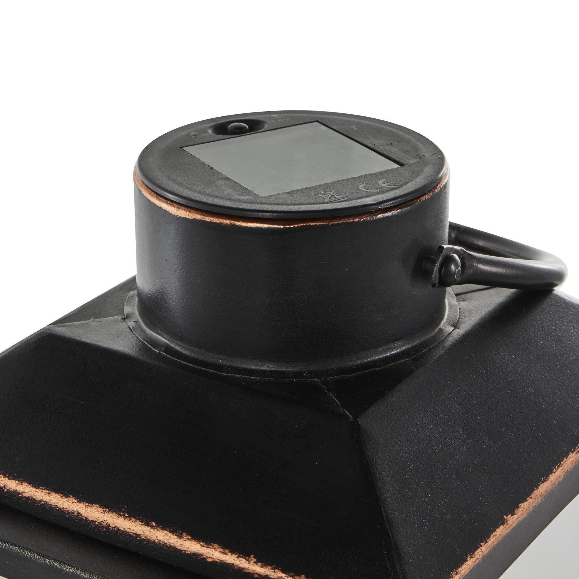 Black Metal Modern Indoor Outdoor Candle Lantern with Gold Accents
