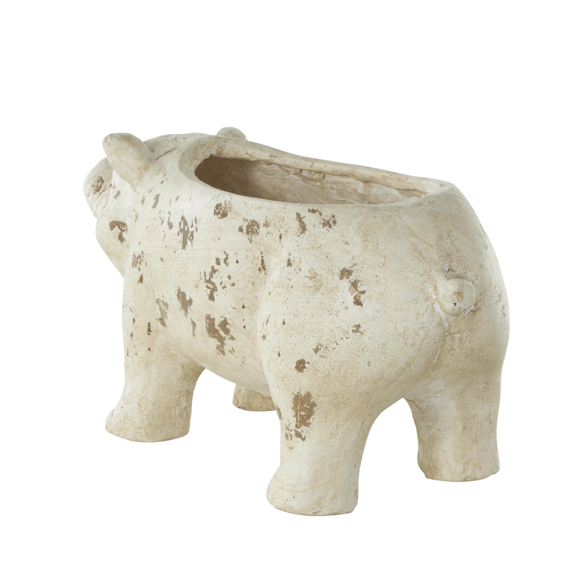 Pig Light Brown Magnesium Oxide Indoor Outdoor Planter with Distressed Details