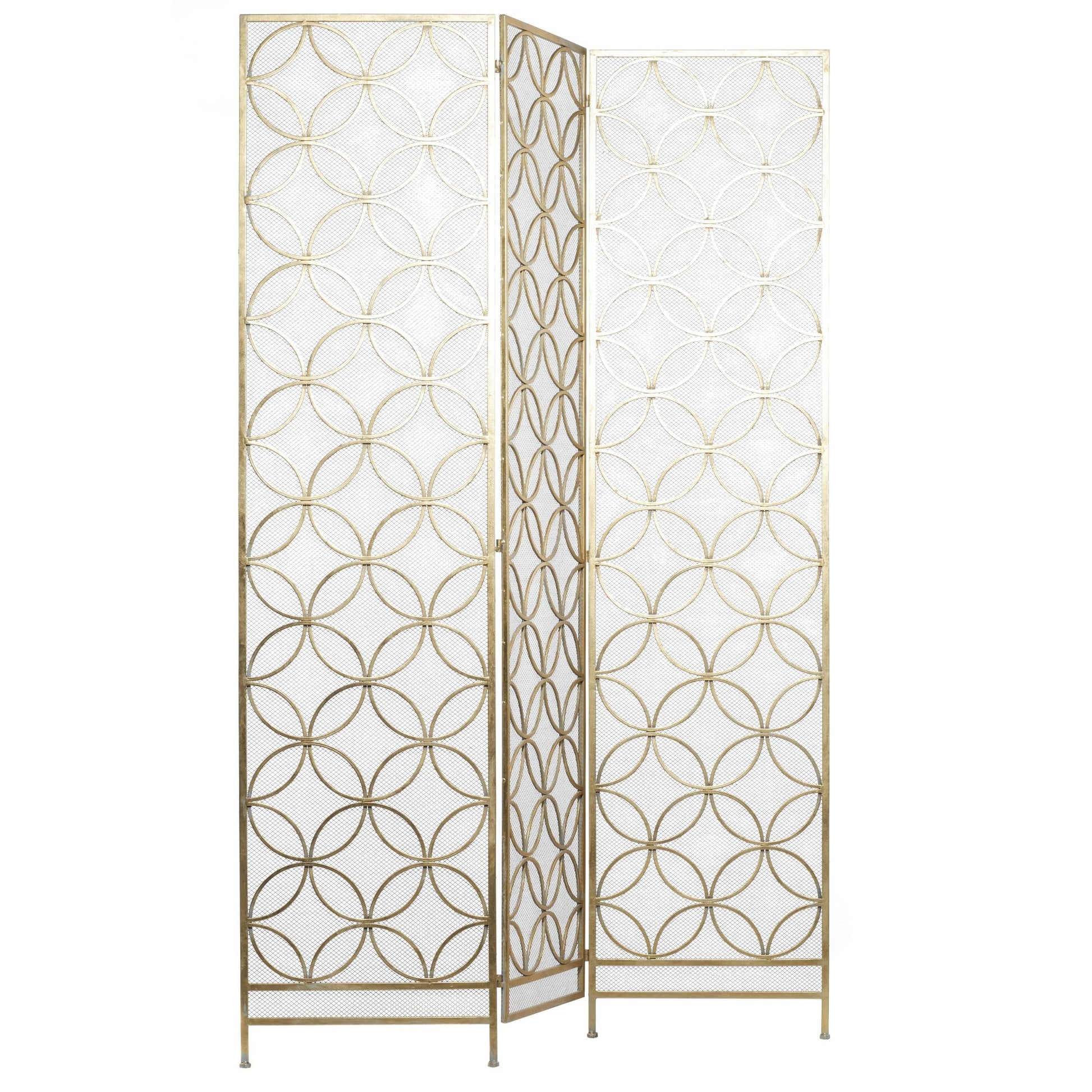 Geometric Brass Metal Hinged Foldable Partition 3 Panel Partition Room Divider Screen