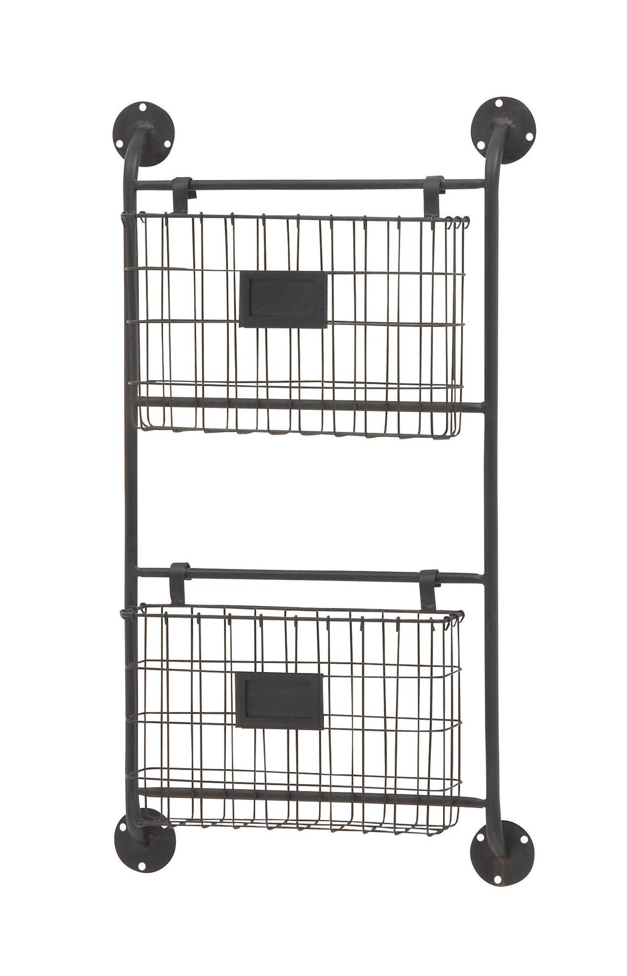 Black Metal Suspended Wire Basket 5 Slot Decorative Magazine Rack Holder with Label Slot