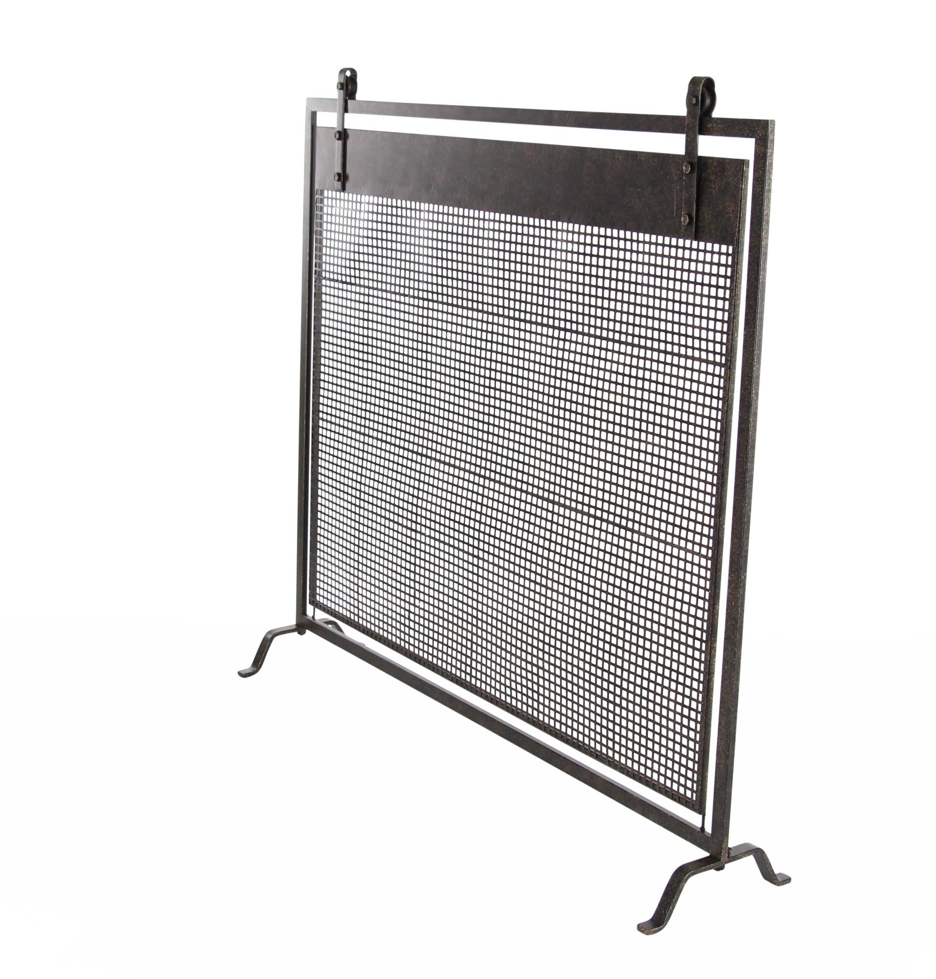Geometric Metal Suspended Grid Style Single Panel Living Room Fireplace Screen with Bolted Detailing
