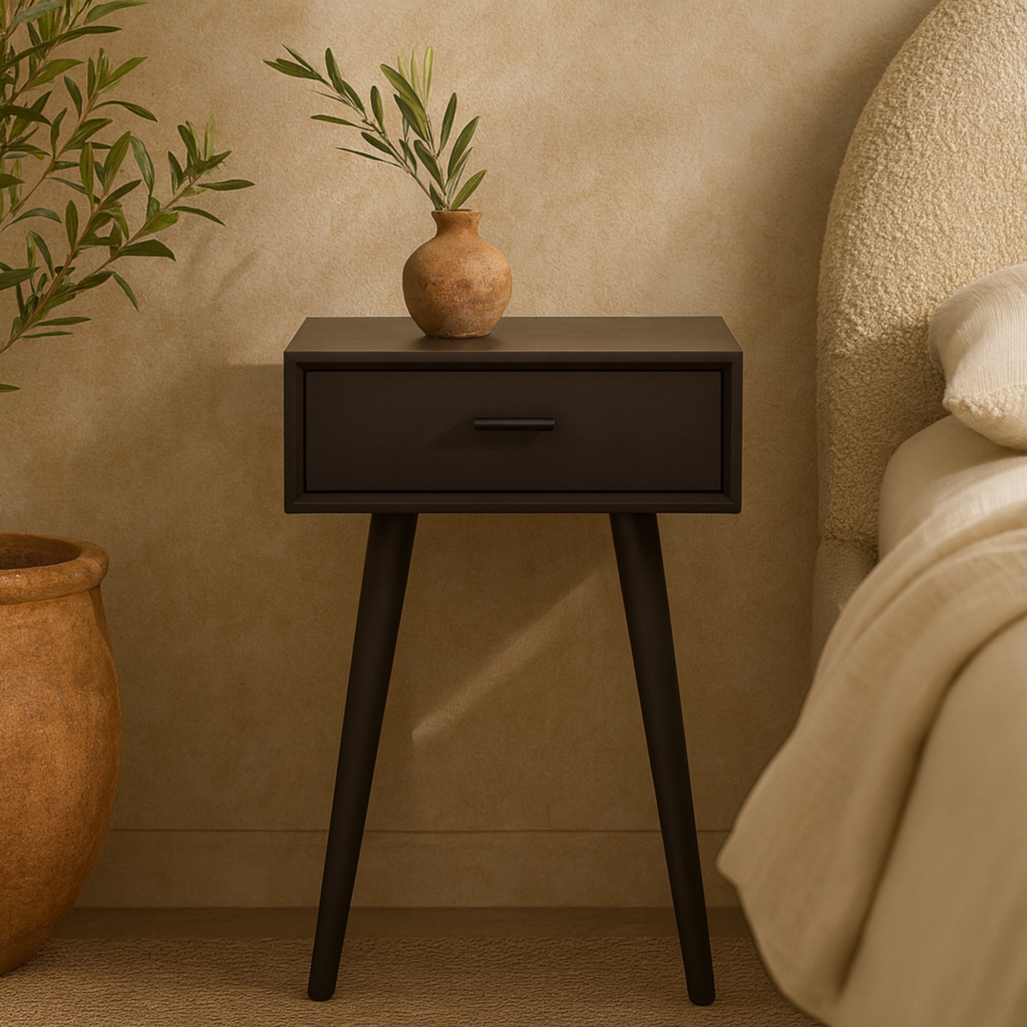 Black Wood Single Drawer Side End Accent Table