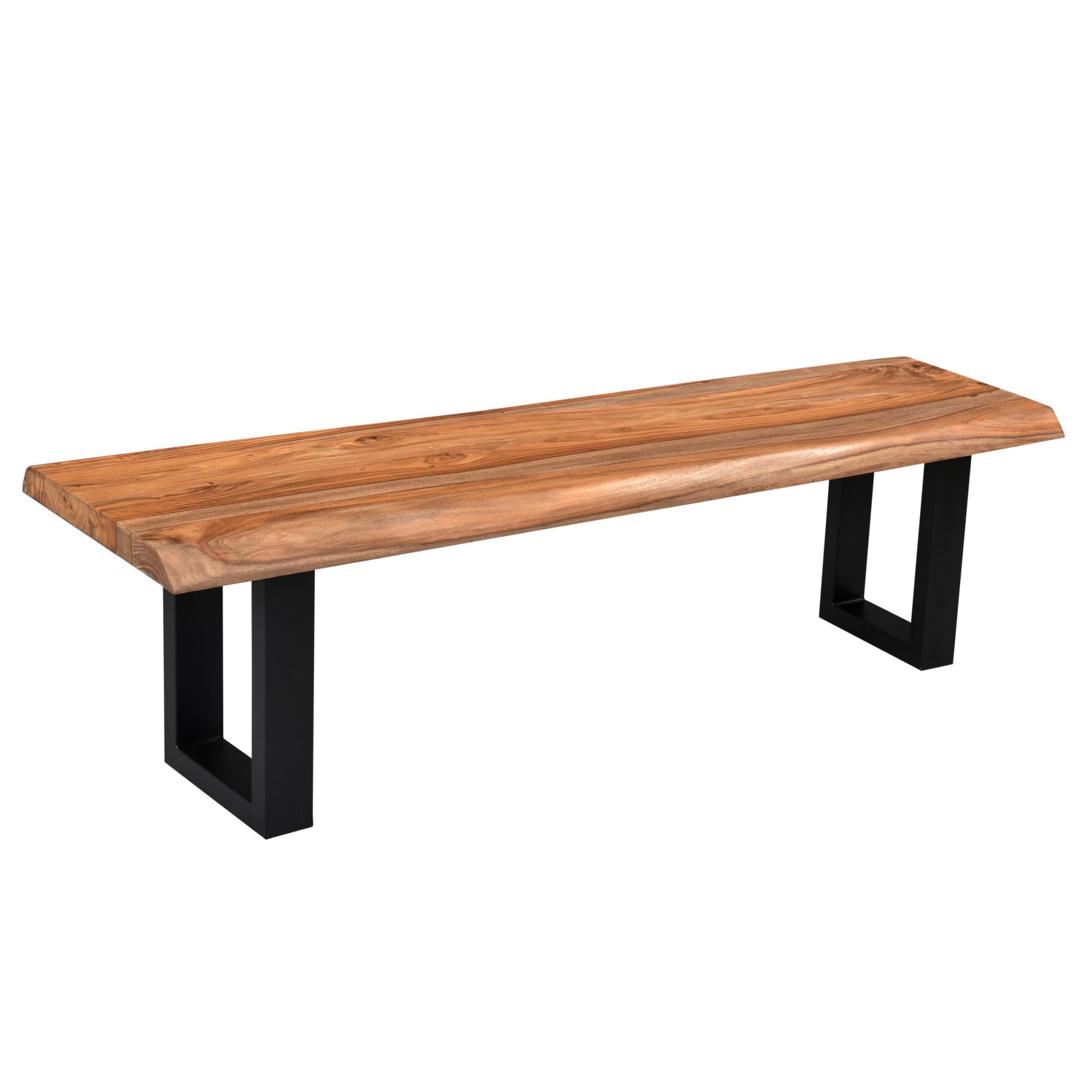 Brown Sheesham Wood Home Bench with Natural Wood Grain and Black Iron Framed Legs