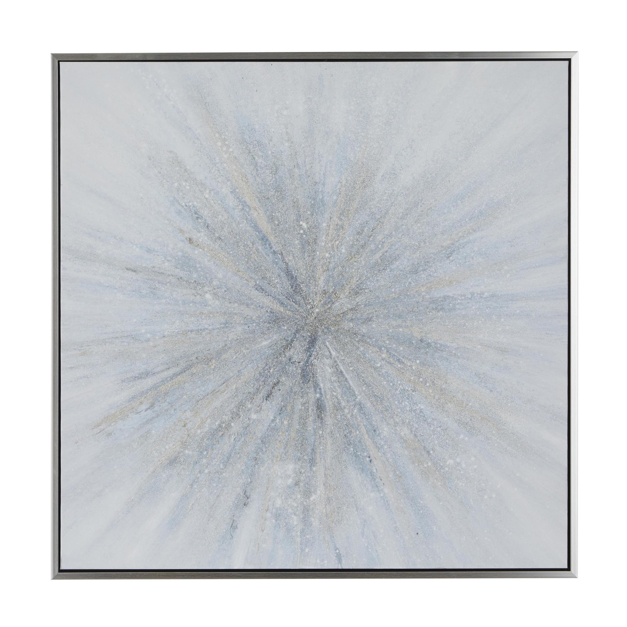 Starburst Blue Canvas Radial Living Room Framed Wall Art with Silver Frame