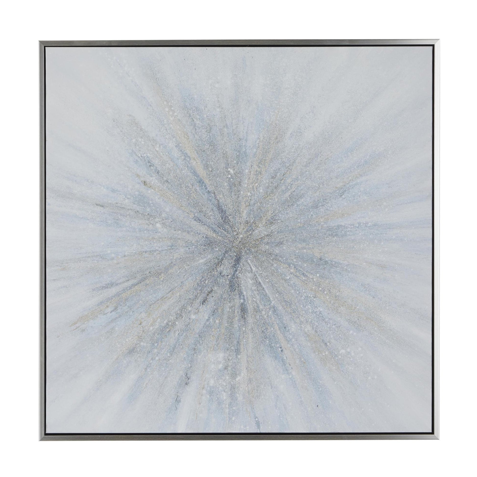 Starburst Blue Canvas Radial Living Room Framed Wall Art with Silver Frame