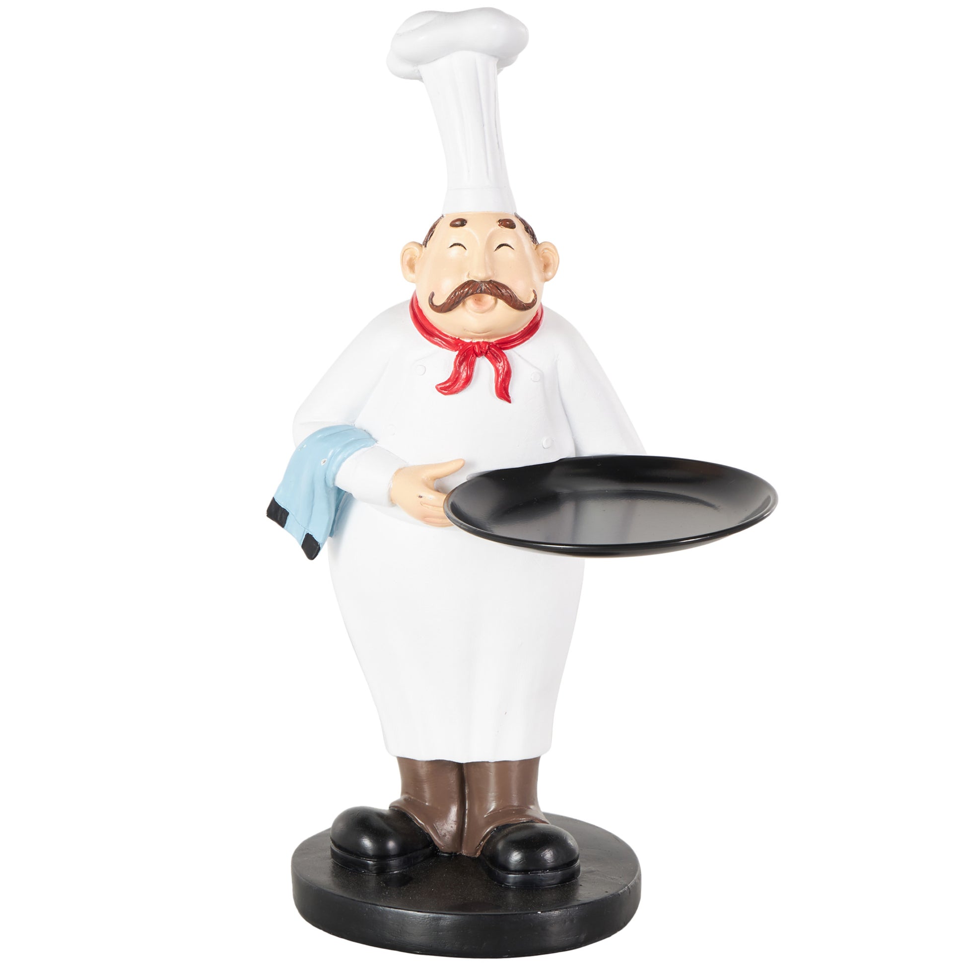 Chef White Polystone Kitchen Decorative Figurine Decorative Sculpture with Black Tray