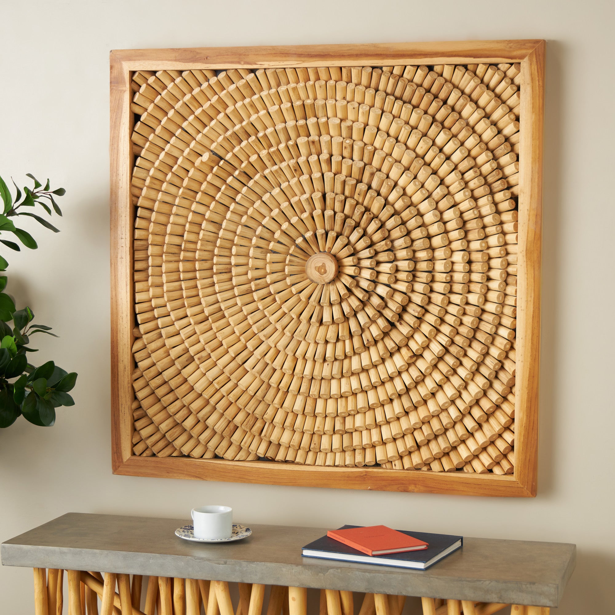 Sunburst Brown Teak Wood Handmade Live Edge Tree Trunks Home Wall Decor