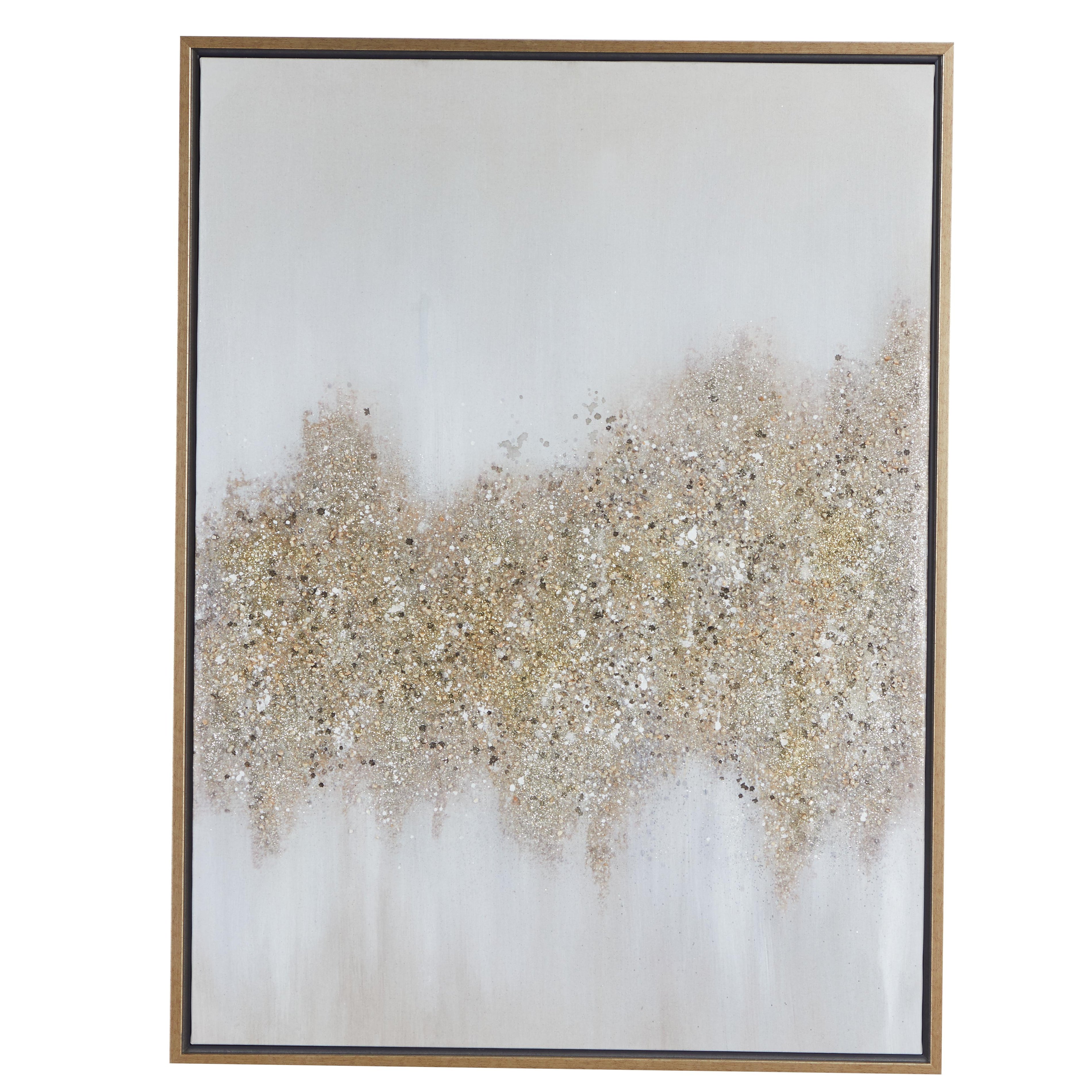 Geode Gold Canvas Glitter Flakes Living Room Framed Wall Art with Gold Frame