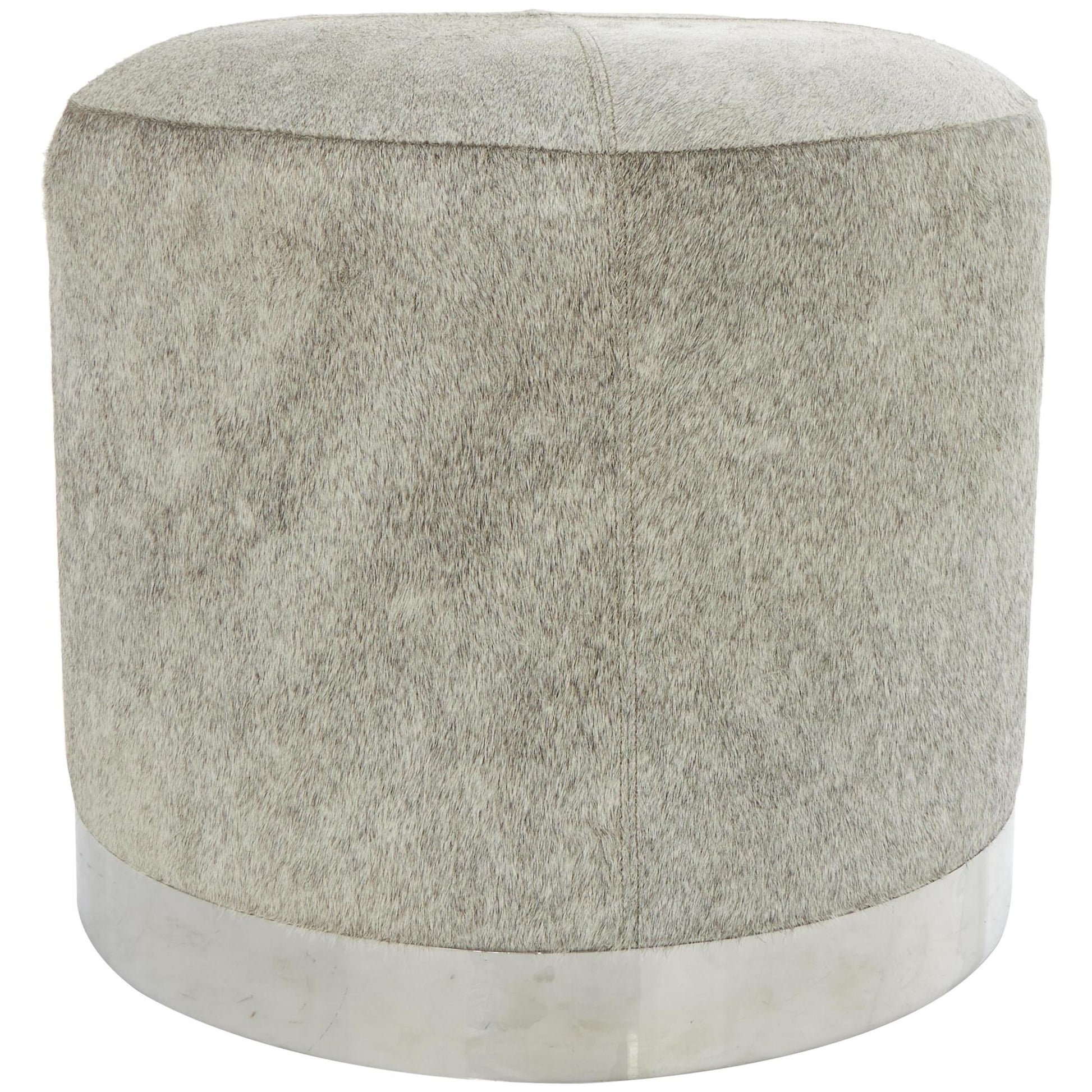 Gray Leather Patchwork Living Room Stool with Silver Metal Base
