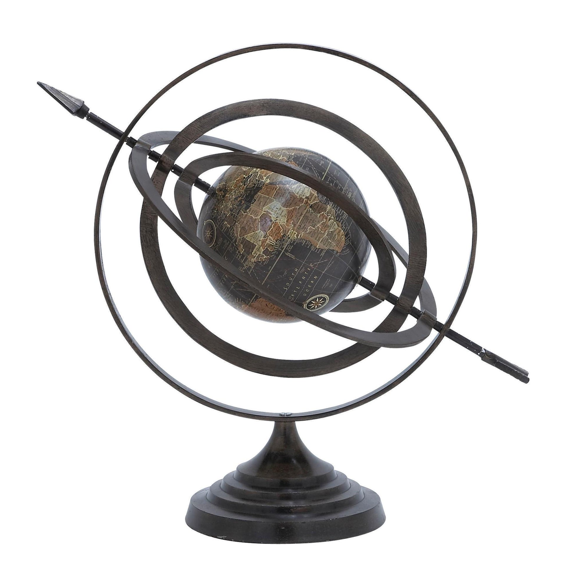 Compass Black Aluminum Metal Educational/Geographic Earth Globe
