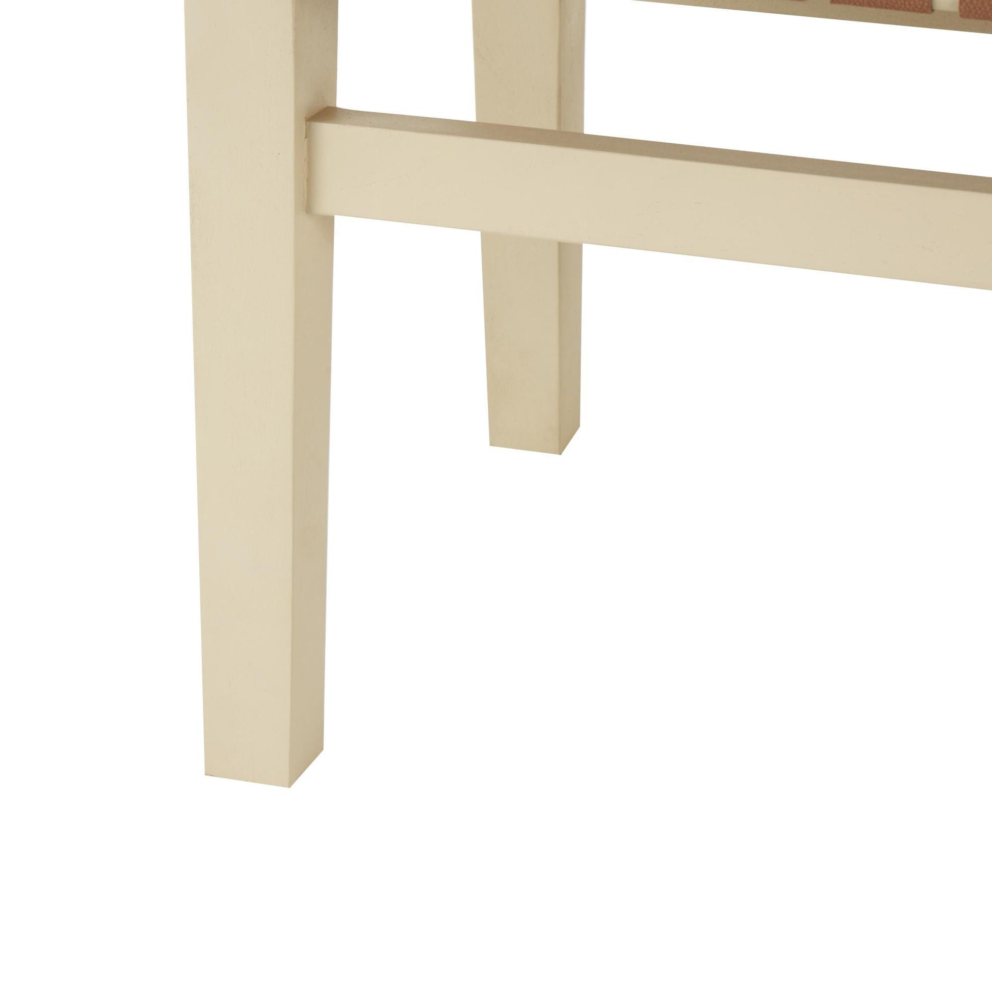 Leather Handmade Woven Seat Home Bench with Beige Wood Base