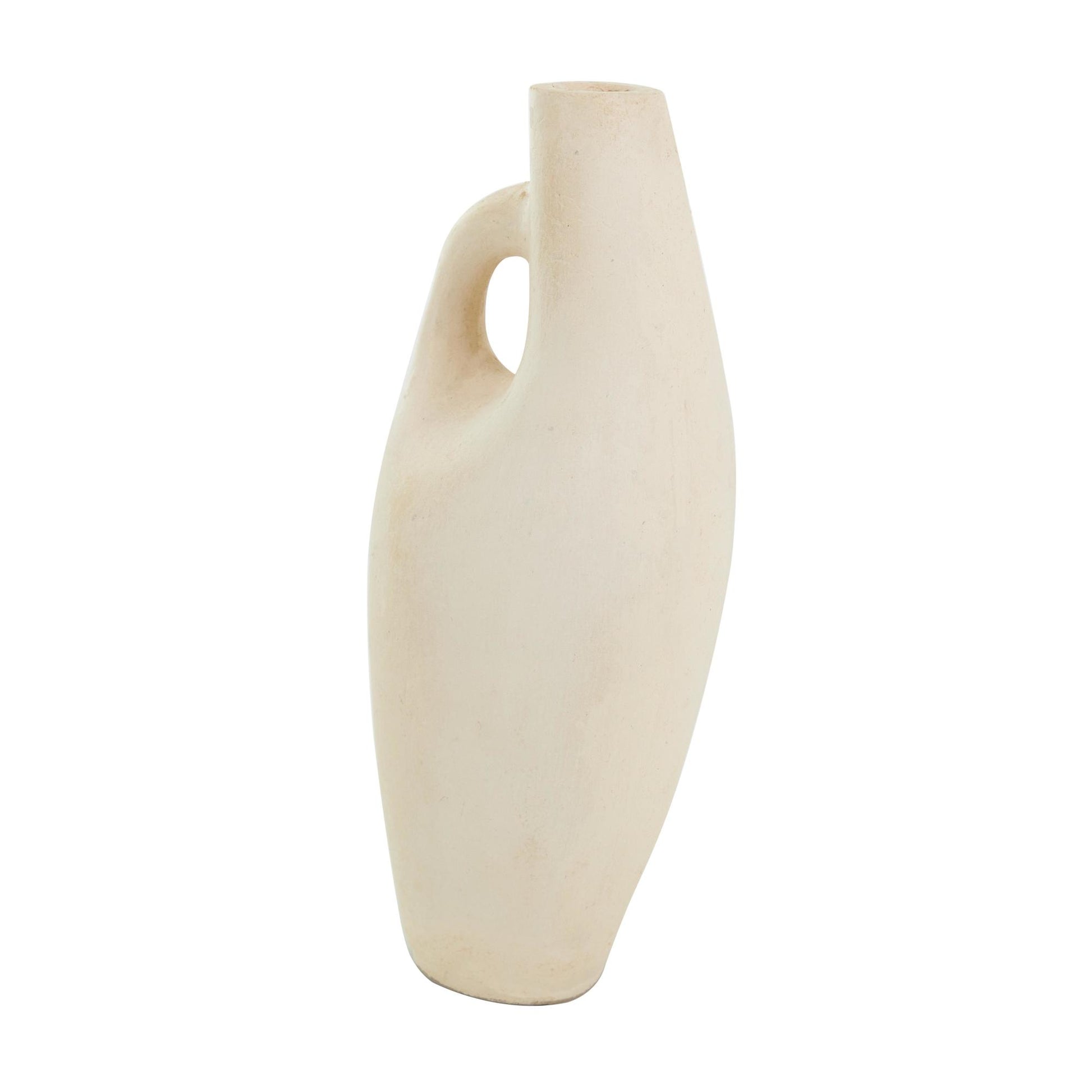 Abstract Beige Paper Mache Curved Decorative Vase with Handle