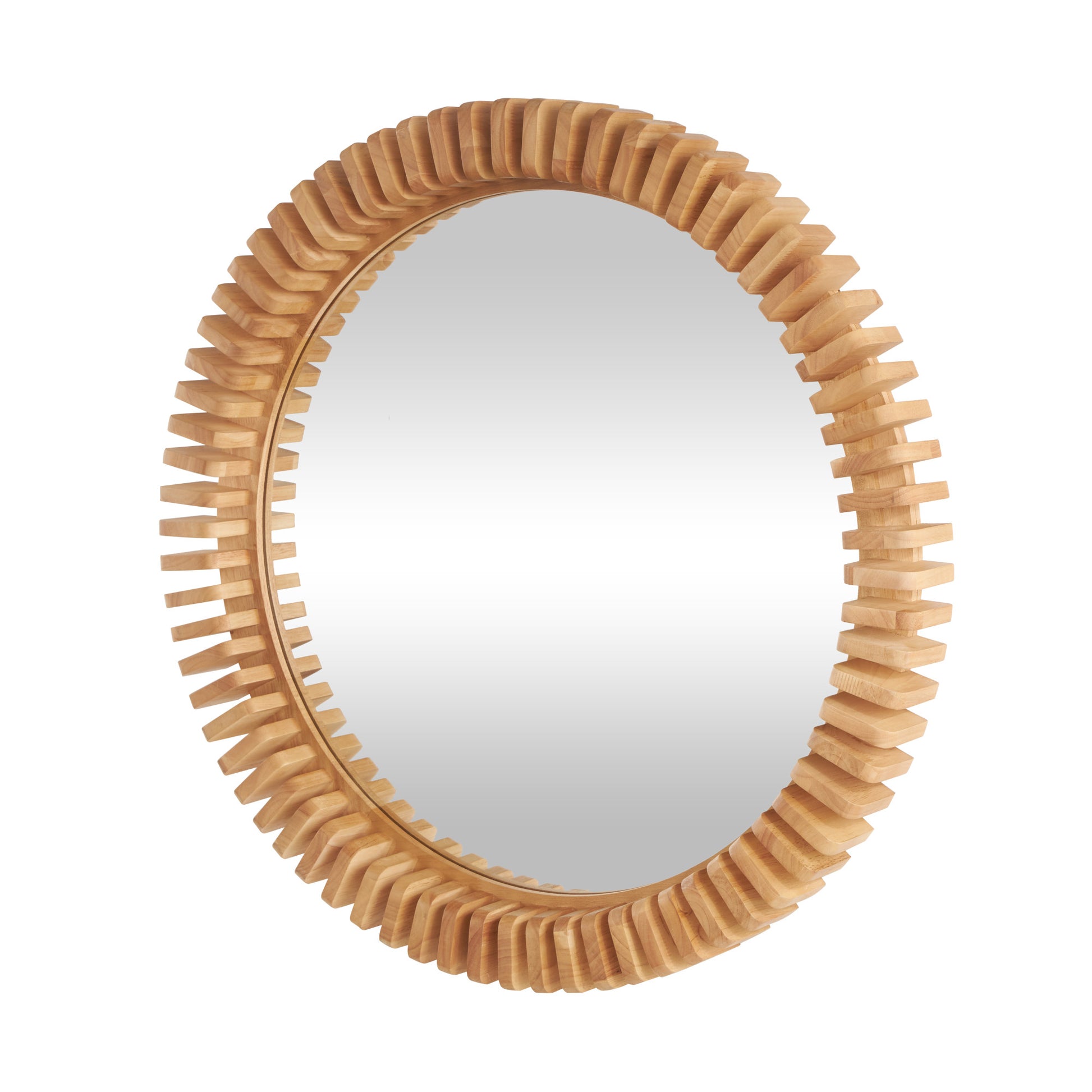 Brown Wood Handmade Room Wall Mirror with Spiral Edges