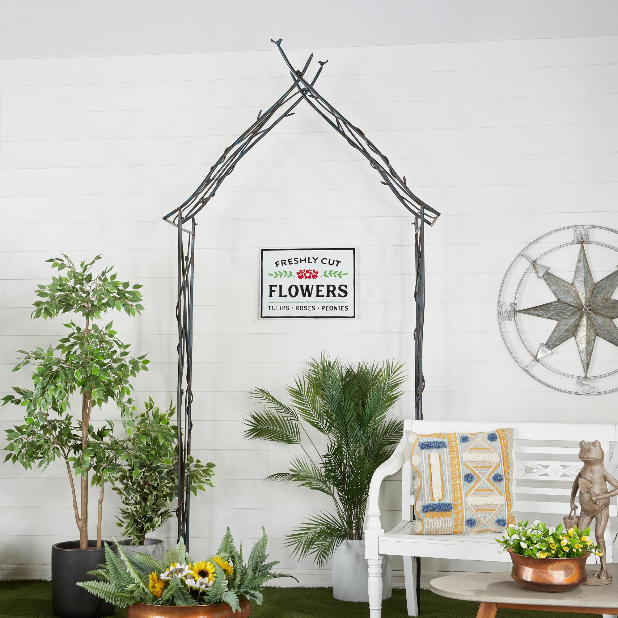 Bird Black Metal Indoor Outdoor Arched Indoor Outdoor Garden Arbor with Twisted Branches