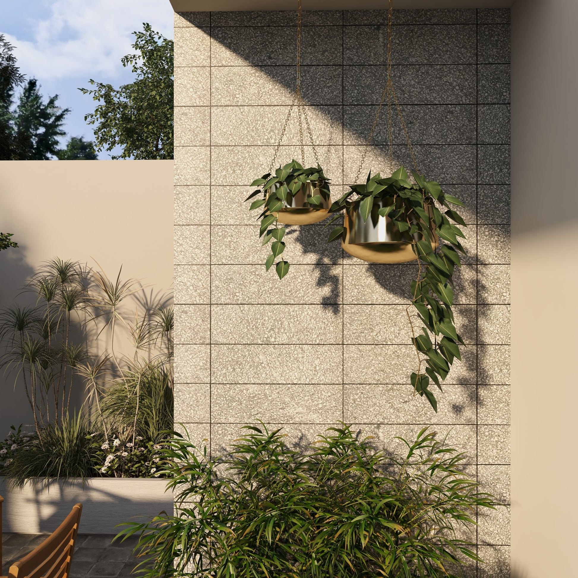 Set of 2 Metal Hanging Dome Indoor Outdoor Wall Planter with Chain