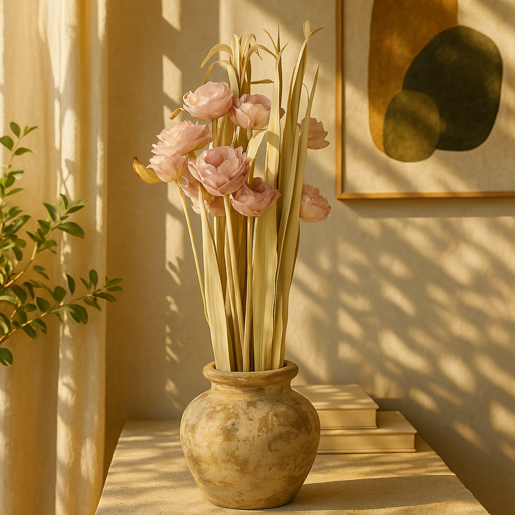 Pink Dried Plant Tall Home Decor Natural Foliage with Pink Petals