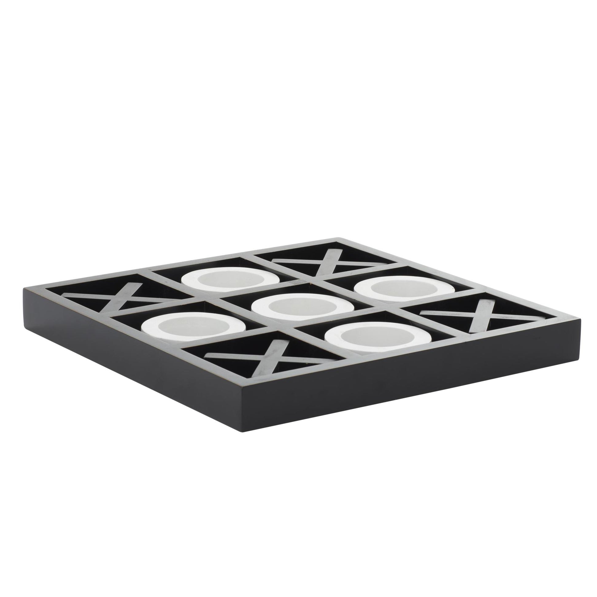 Tic Tac Toe Black Wooden Home Decor Game Set with White Os