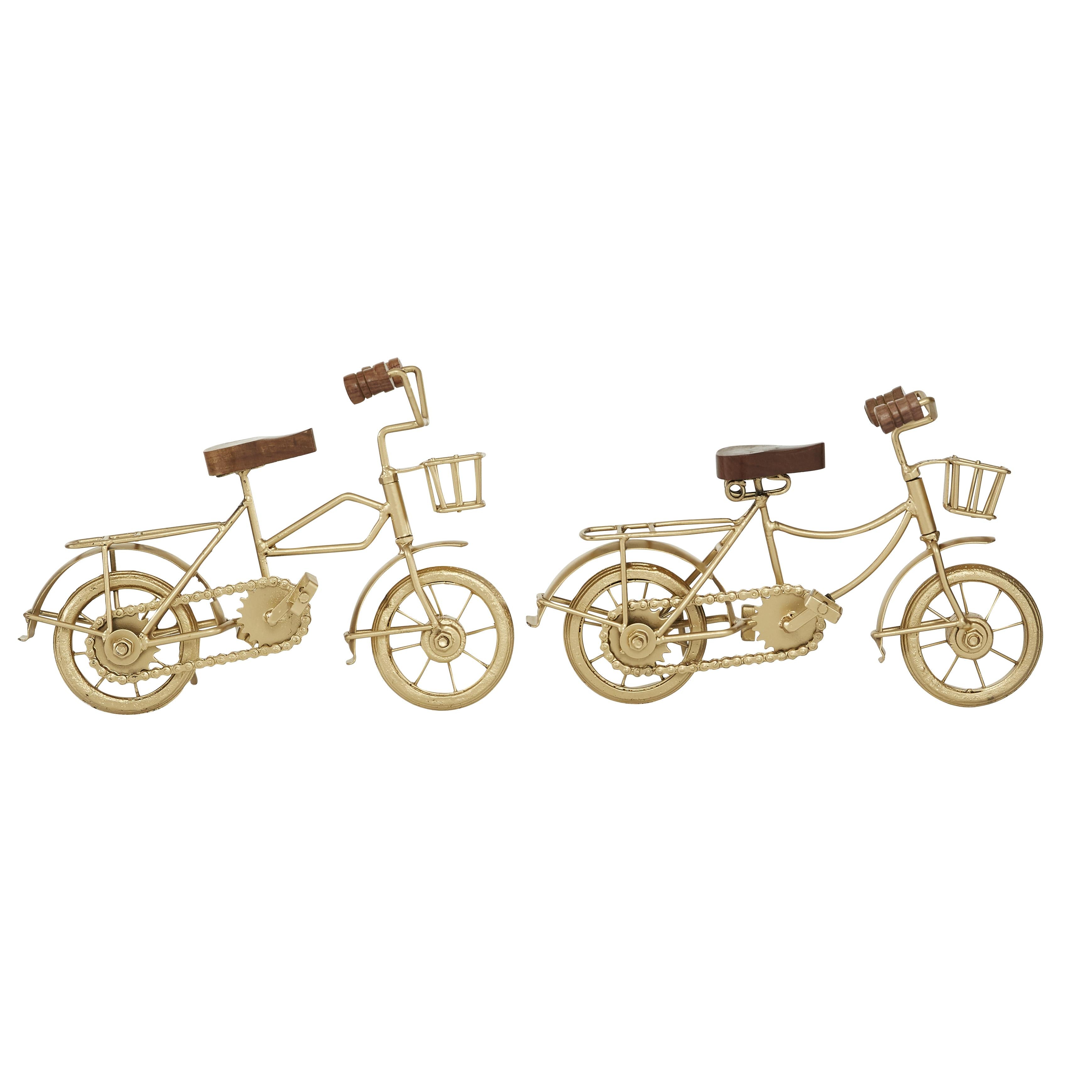 Set of 2 Bike Metal Decorative Sculpture with Wood Accents