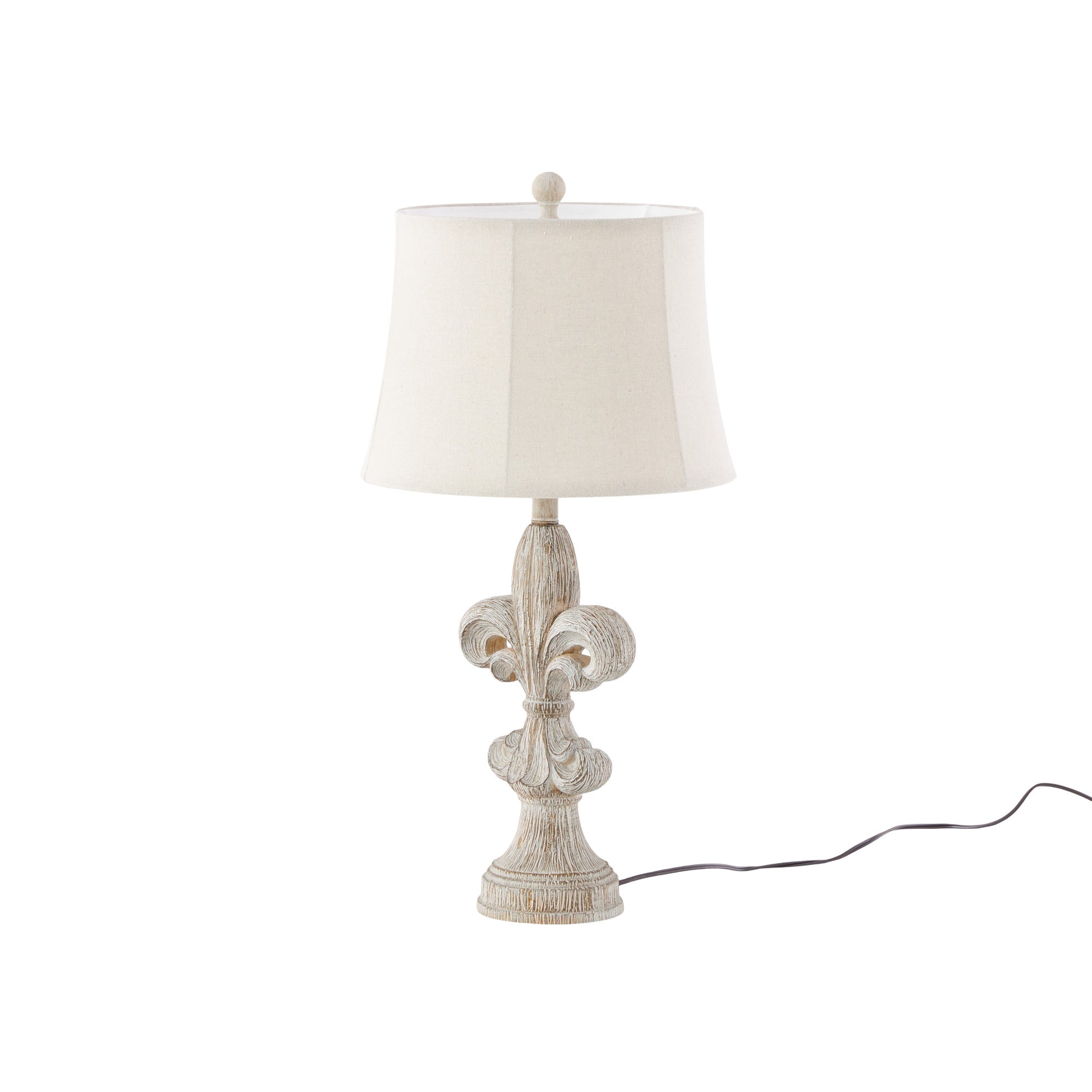 Set of 2 Fleur De Lis Beige Polystone Room Table Lamp