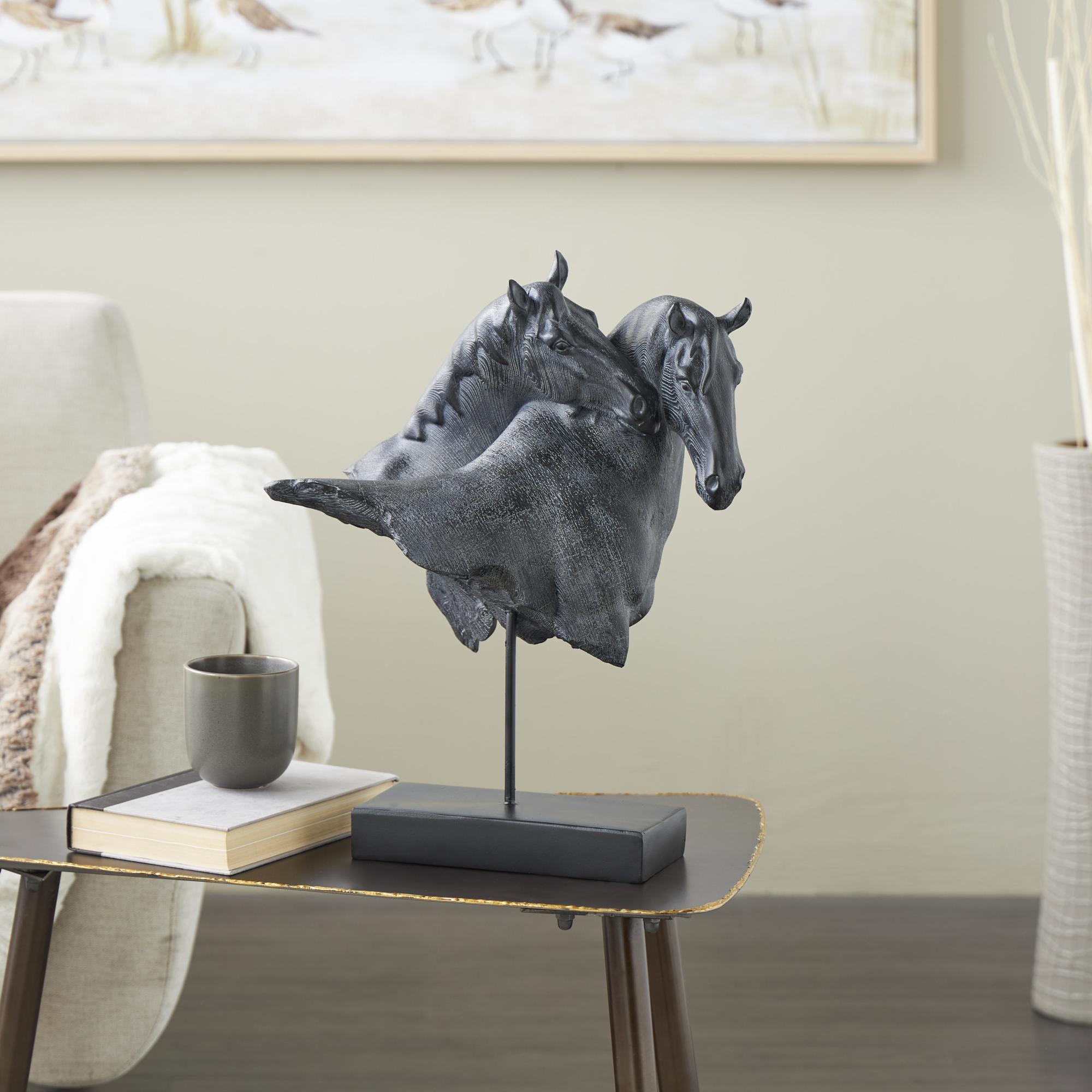 Horse Black Resin Bust Inspired Decorative Sculpture with Black Stand