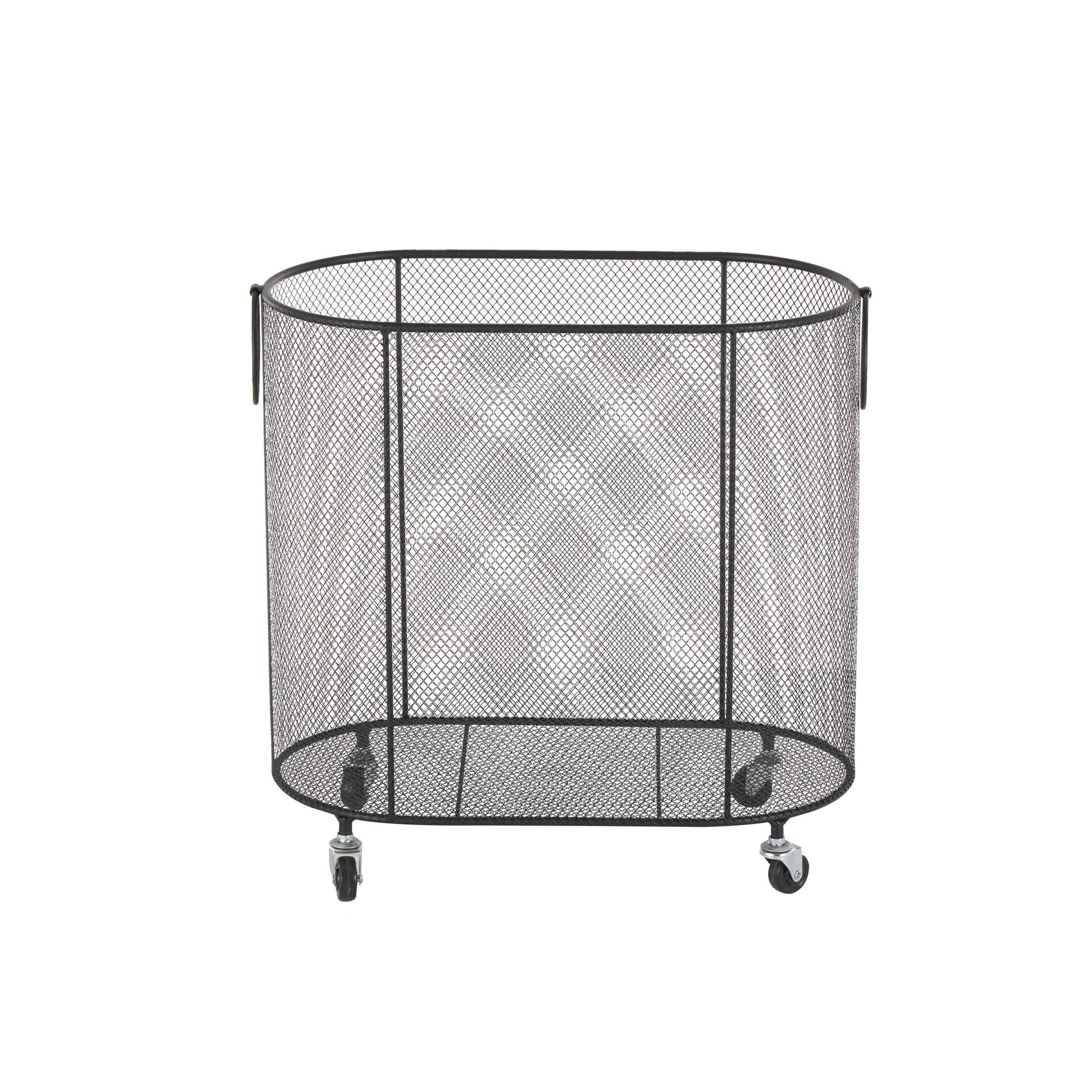 Metal Oval Mesh Wire Rolling Laundry Mobile Storage Cart with Ring Handles