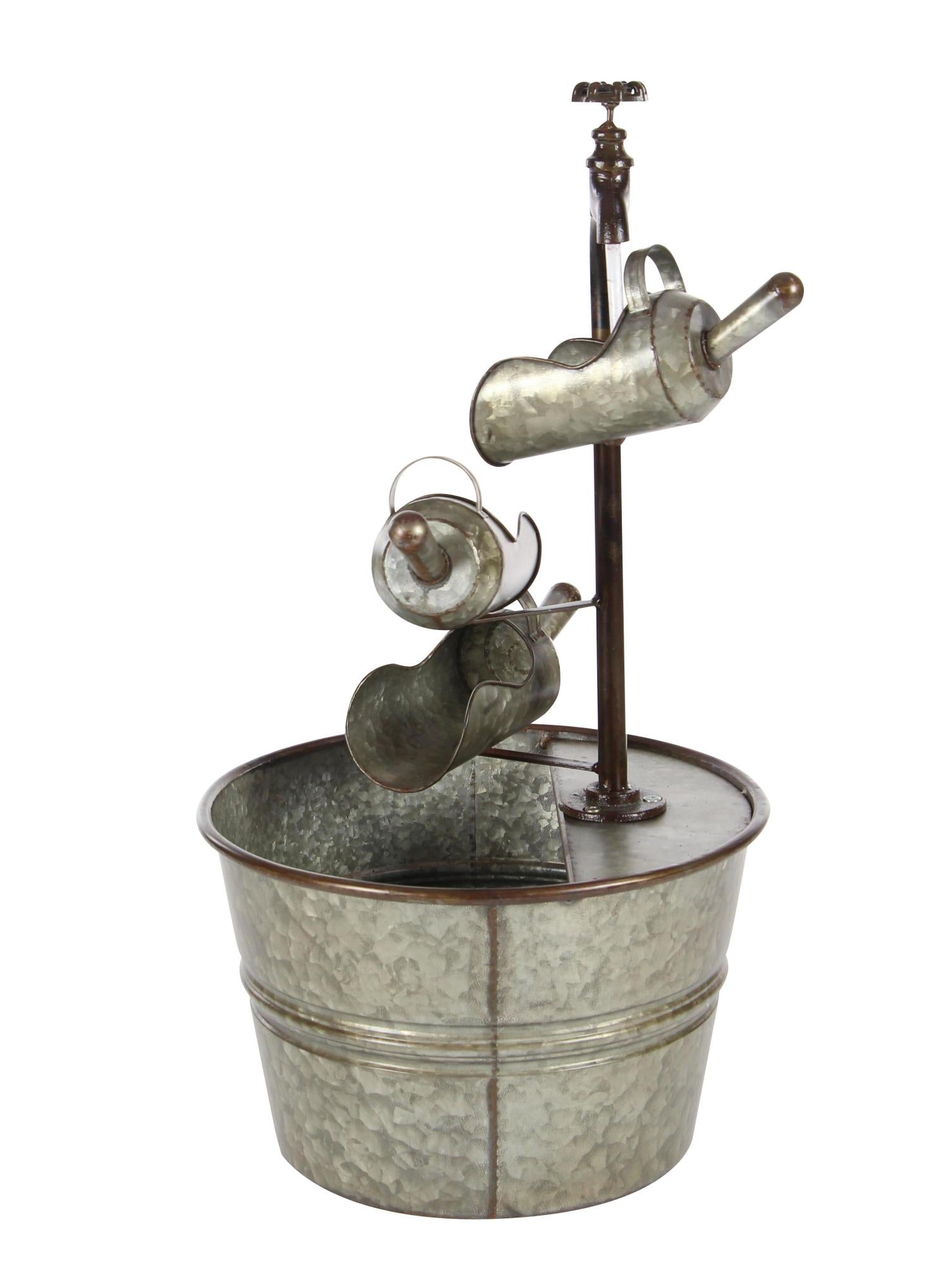 Gray Metal Indoor Outdoor Fountain with Watering Cans