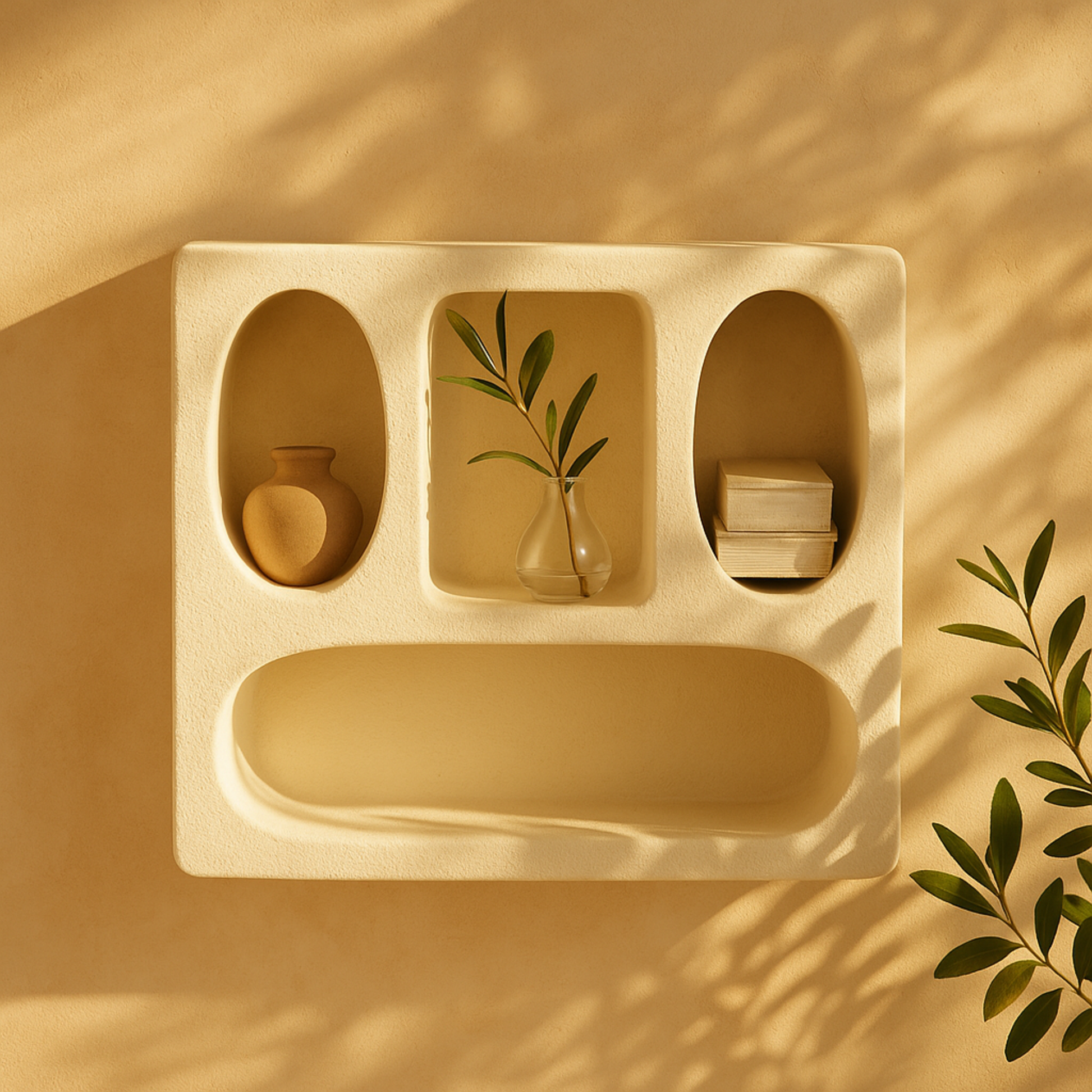 Geometric Wooden 4 Cubby Room Wall Shelf with Rounded Block Shapes