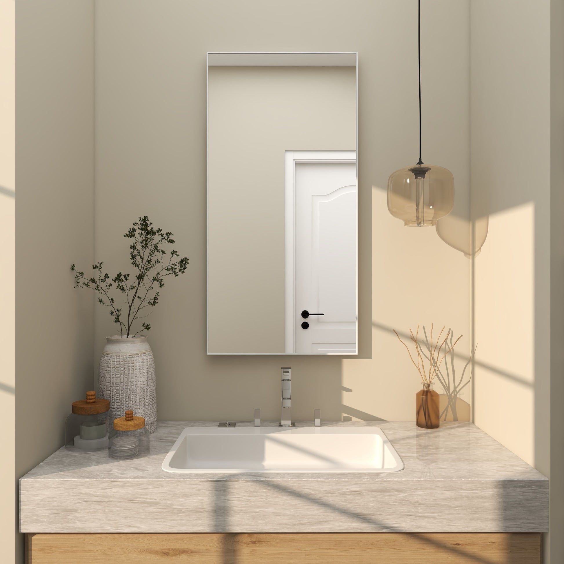 Wooden Room Wall Mirror with Thin Frame
